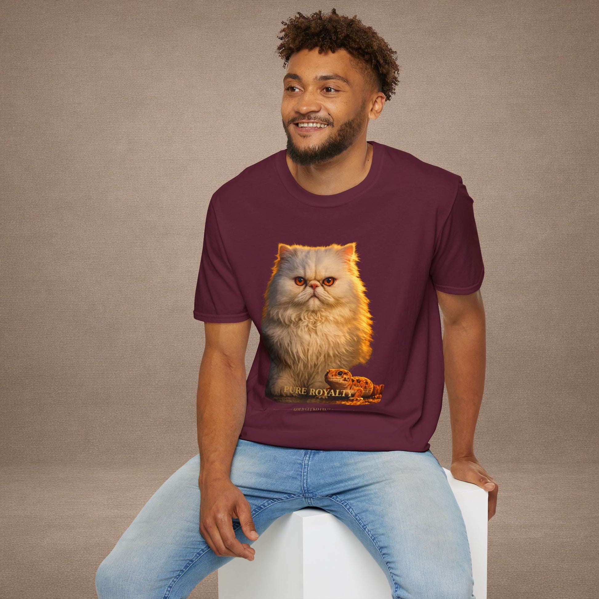 Persian — Pure Royalty — photoreal cat breed portraits paired with tiny gecko compani. Gold Gecko Co. Cats & Geckos collection.