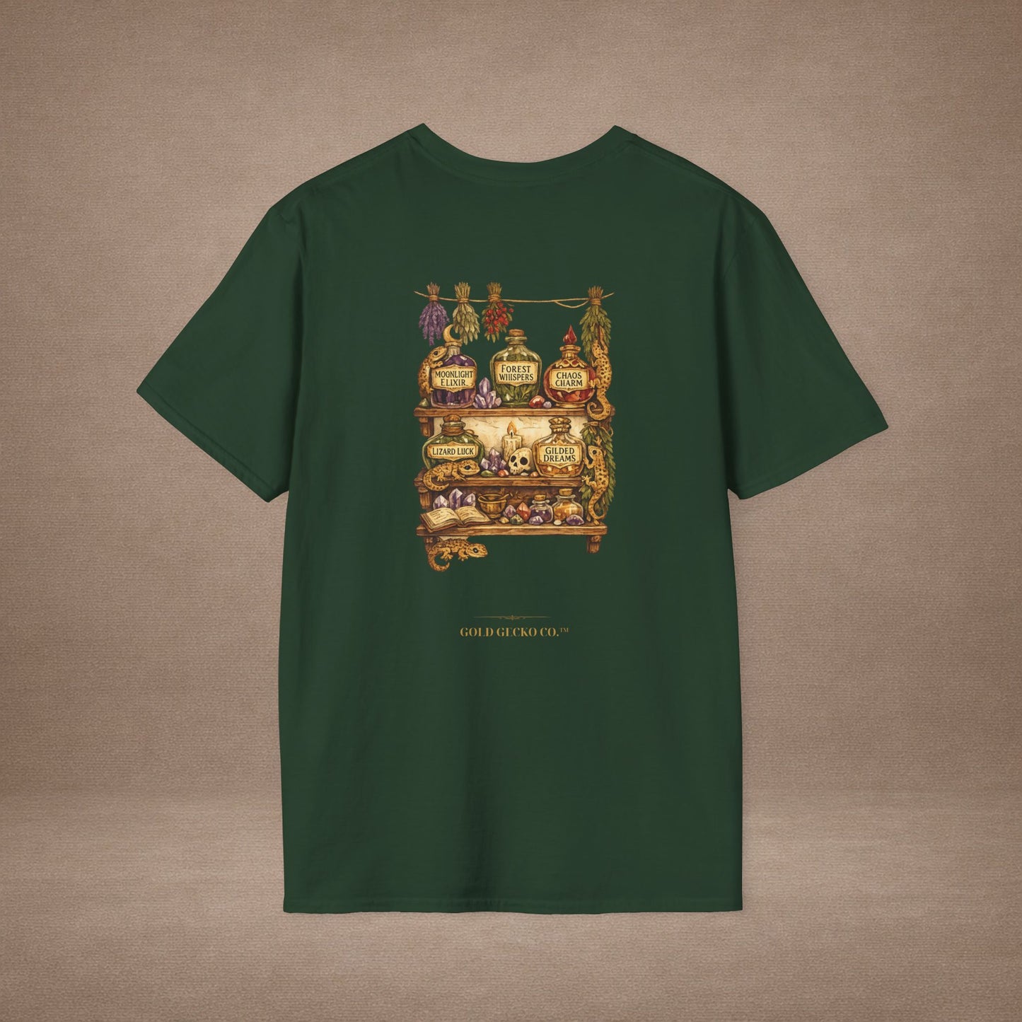 Gecko Tears apothecary witchy t-shirt · Moon Phase Coven · Gold Gecko Co.