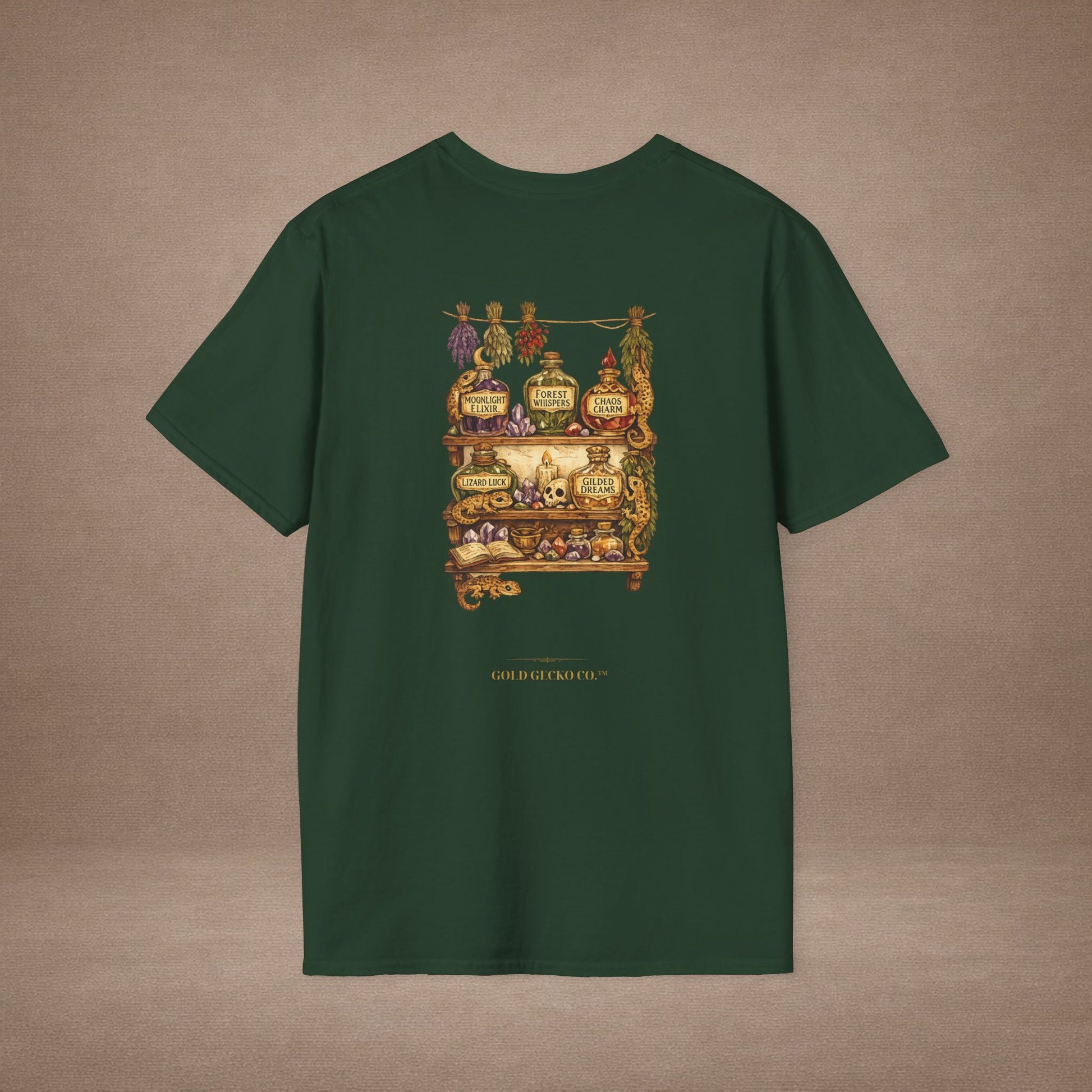 Gecko Tears apothecary witchy t-shirt · Moon Phase Coven · Gold Gecko Co.