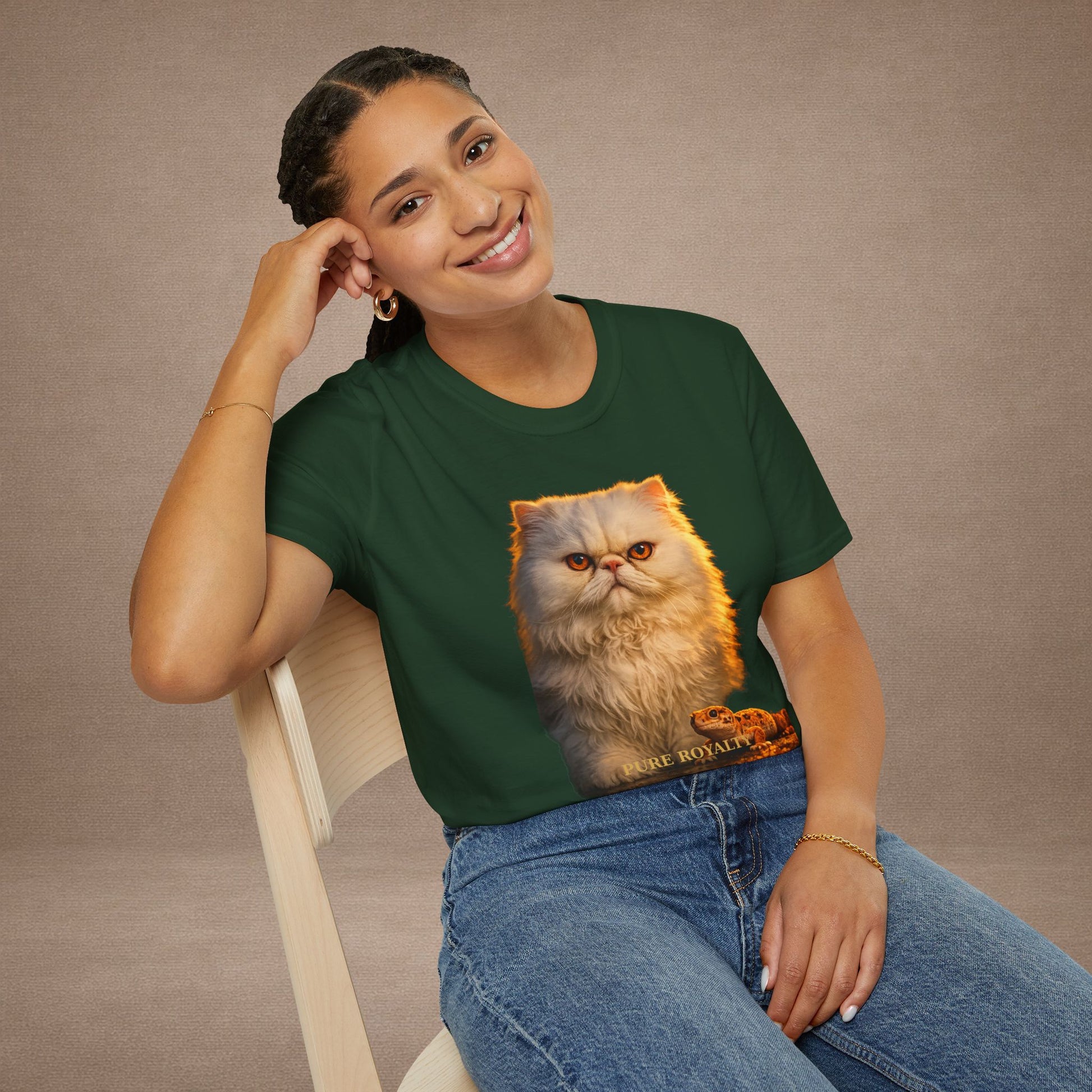 Persian — Pure Royalty — photoreal cat breed portraits paired with tiny gecko compani. Gold Gecko Co. Cats & Geckos collection.