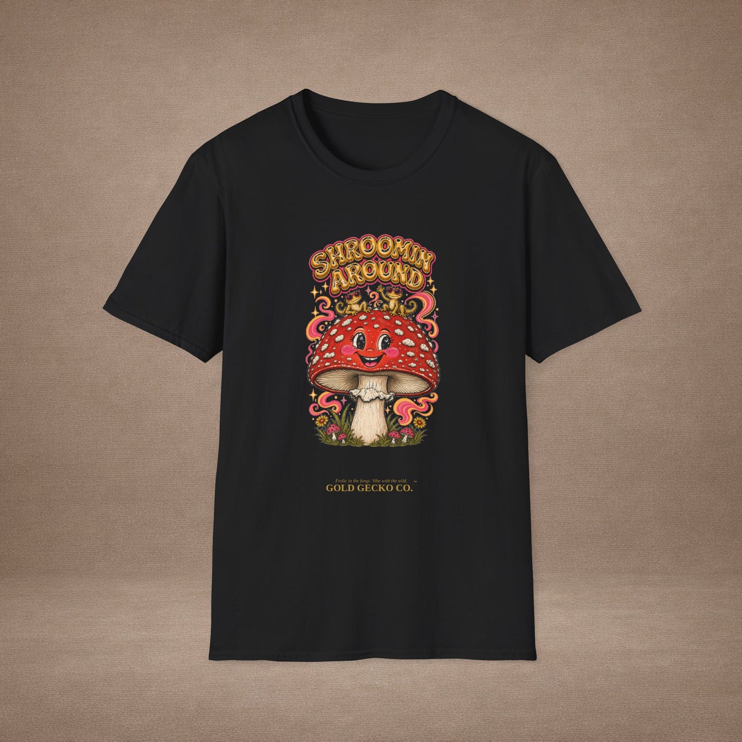 Shroomin' Around cottagecore mushroom & gecko t-shirt — Gold Gecko Co.