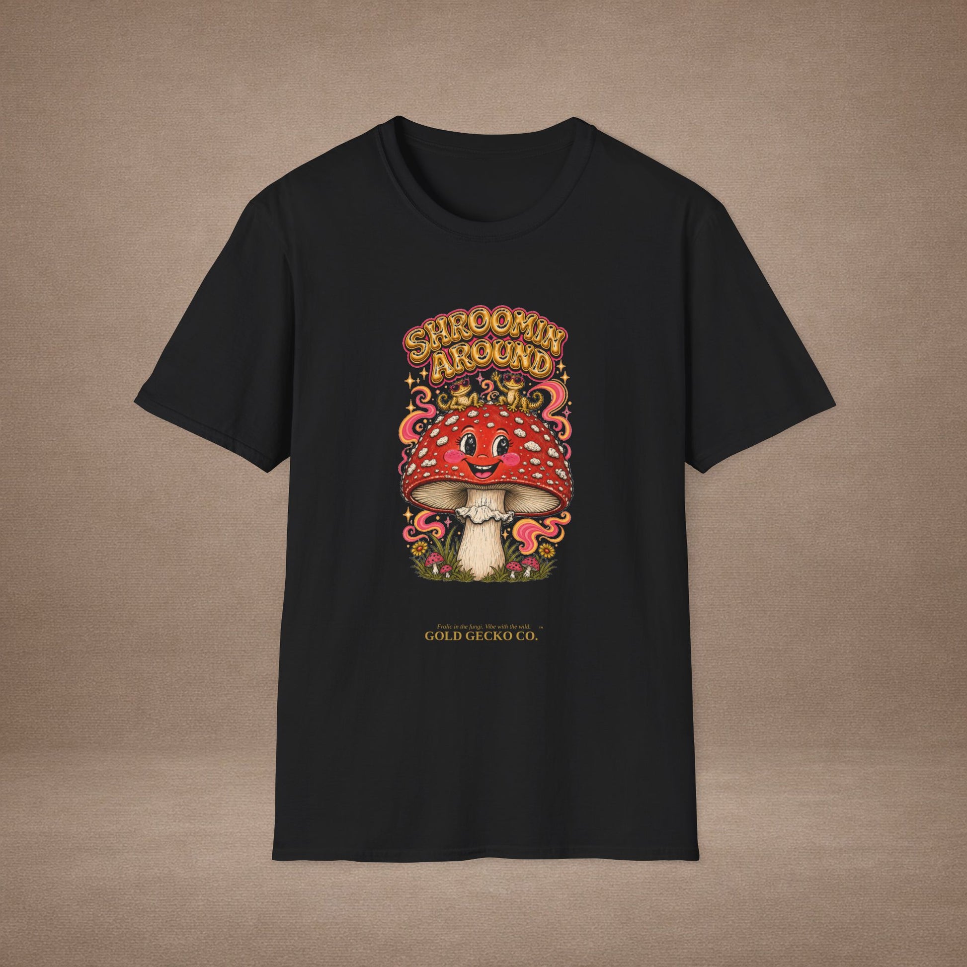 Shroomin' Around cottagecore mushroom & gecko t-shirt — Gold Gecko Co.