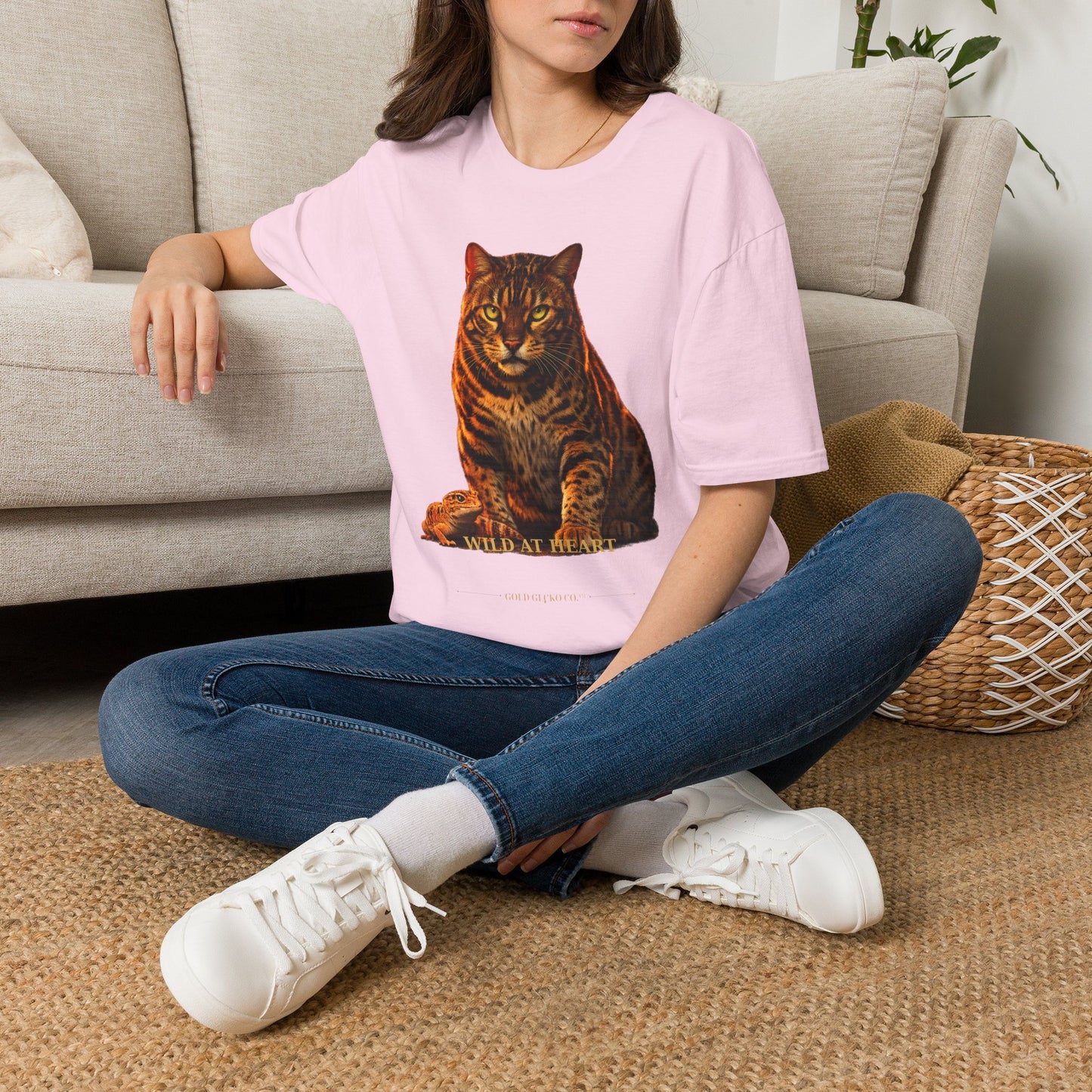 Bengal — Wild At Heart — photoreal cat breed portraits paired with tiny gecko compani. Gold Gecko Co. Cats & Geckos collection.