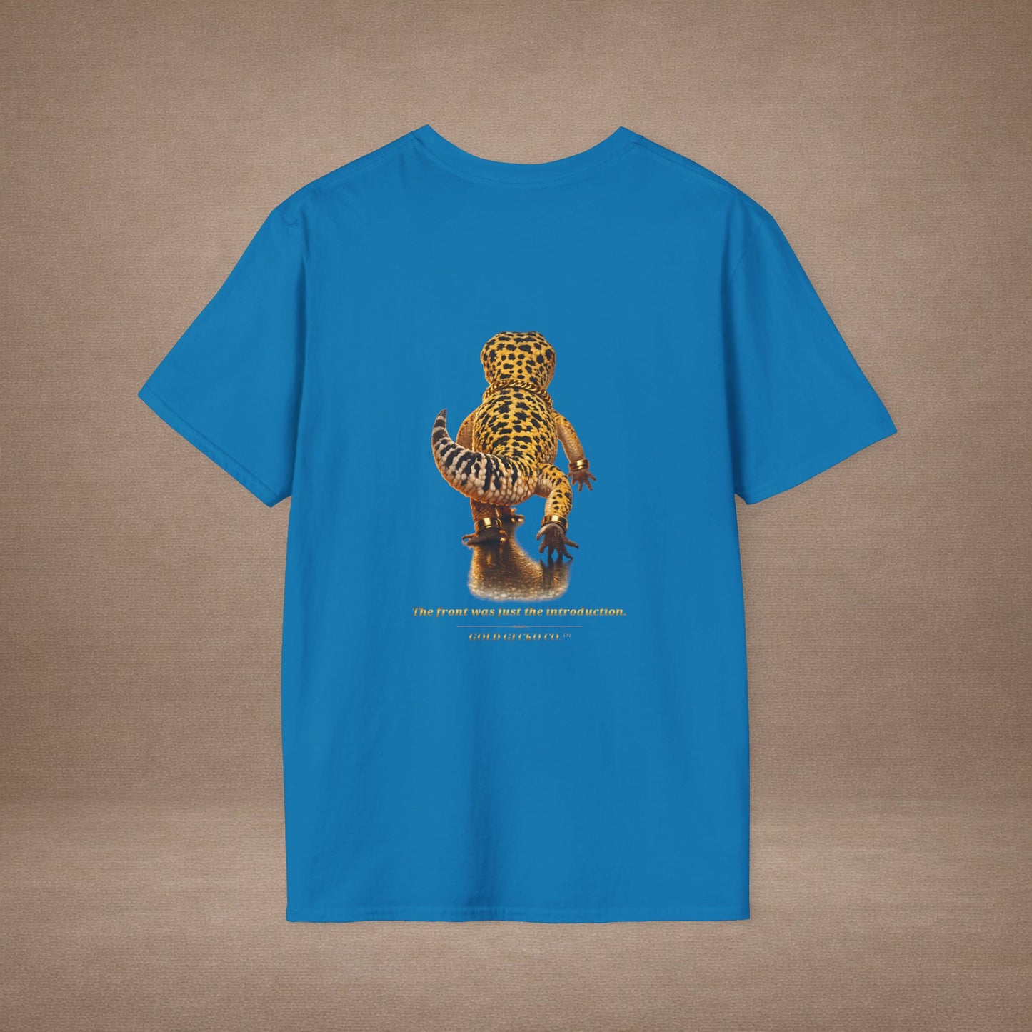 Design # 001  Gold Gecko Co. tm - Signature Logo Tee — Emblem Graphic T-Shirt (Front @ Back)