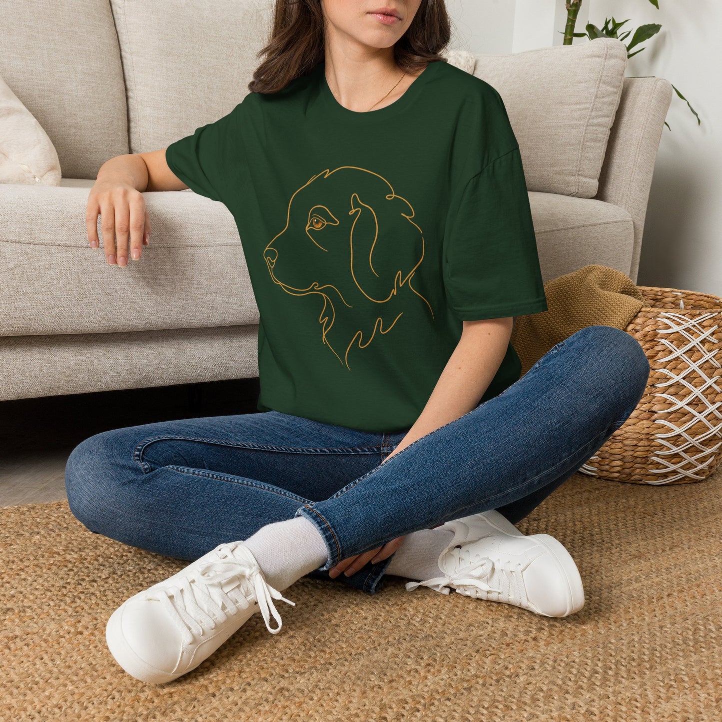 Topaz Golden Retriever single-line art with topaz gold gem eye — Gold Gecko Co. Line & Gold collection (Dark)