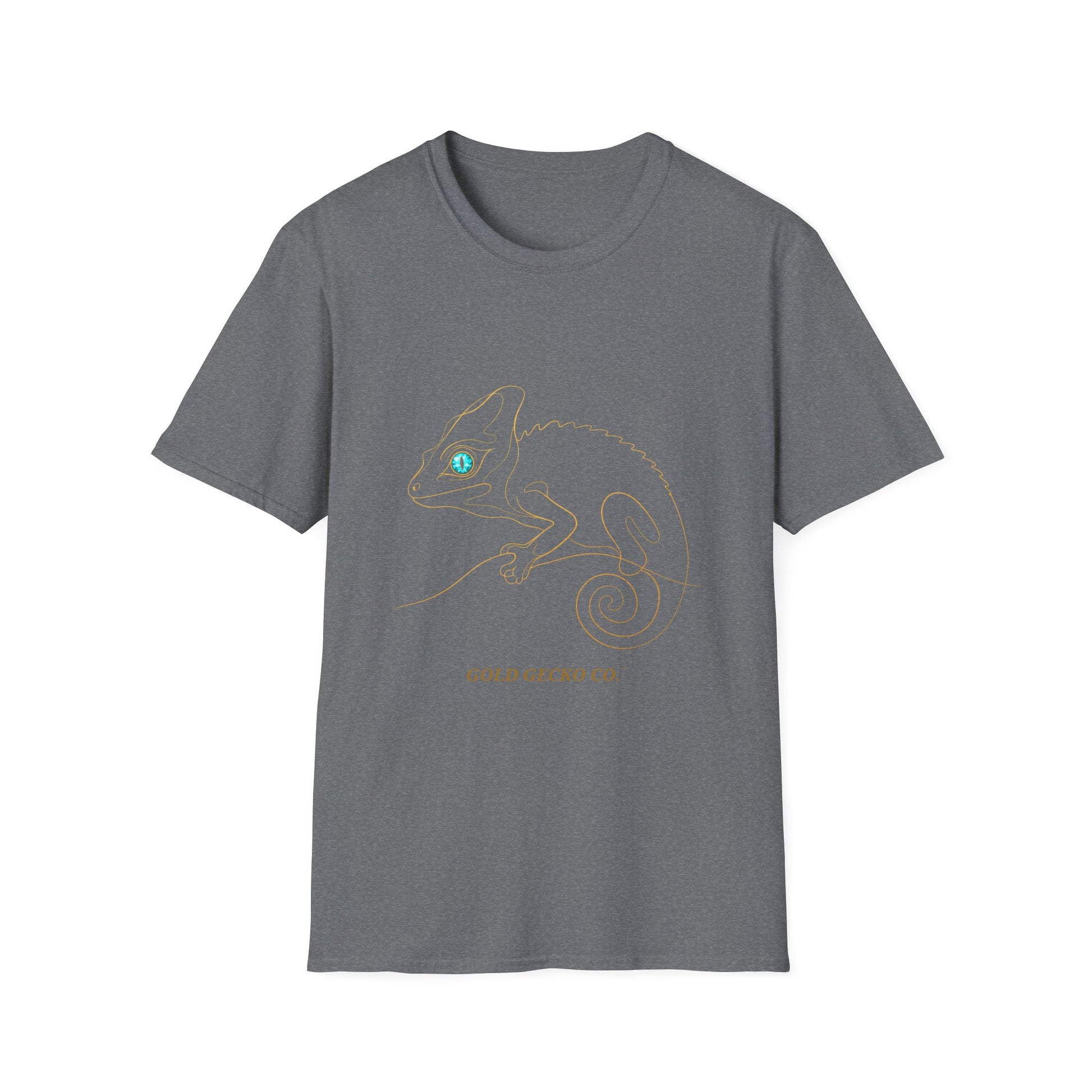 Turquoise Chameleon single-line art with turquoise gem eye — Gold Gecko Co. Line & Gold collection (Dark)