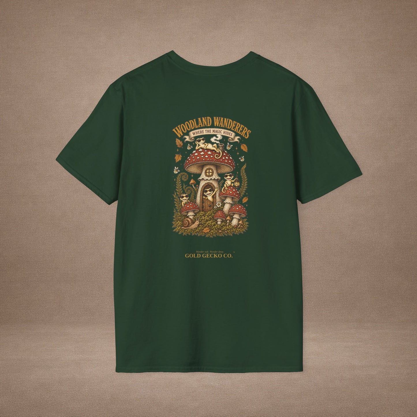 Toadstool Trip cottagecore mushroom & gecko t-shirt — Gold Gecko Co.