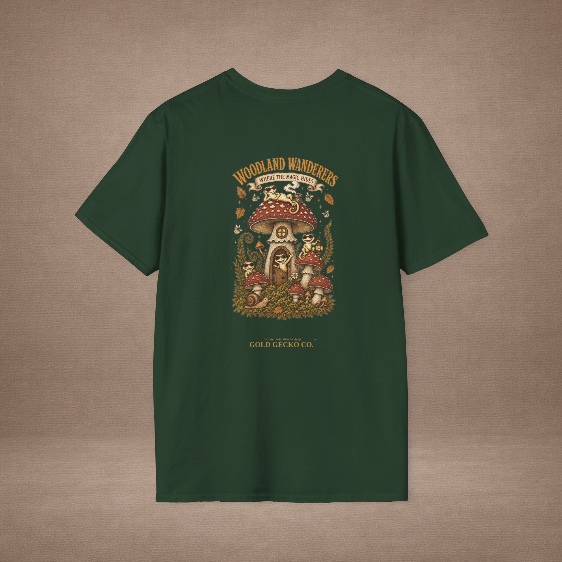 Toadstool Trip cottagecore mushroom & gecko t-shirt — Gold Gecko Co.