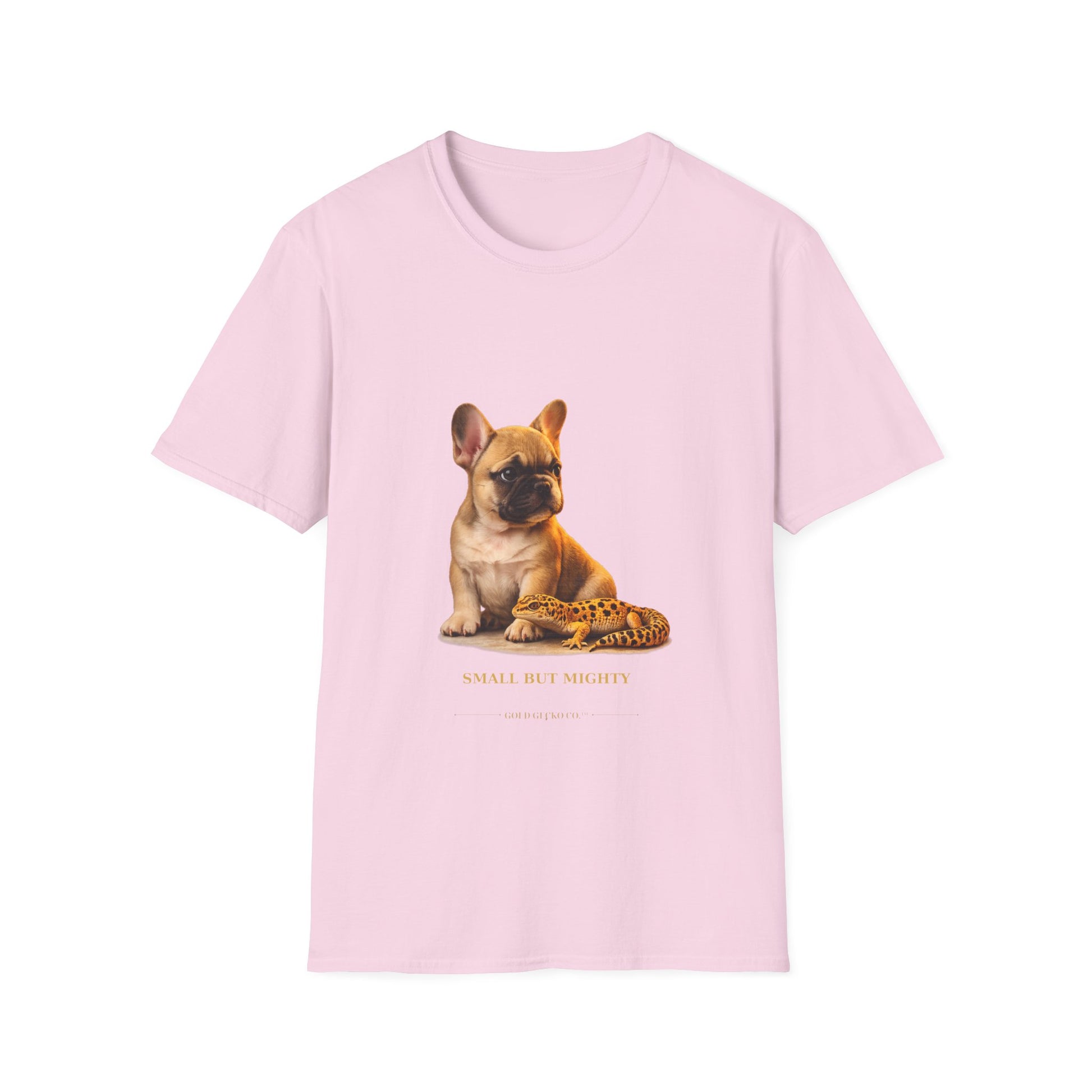 French Bulldog — Small But Mighty — cinematic photoreal portraits of beloved dog breeds paired w. Gold Gecko Co. Puppies & Geckos collection.