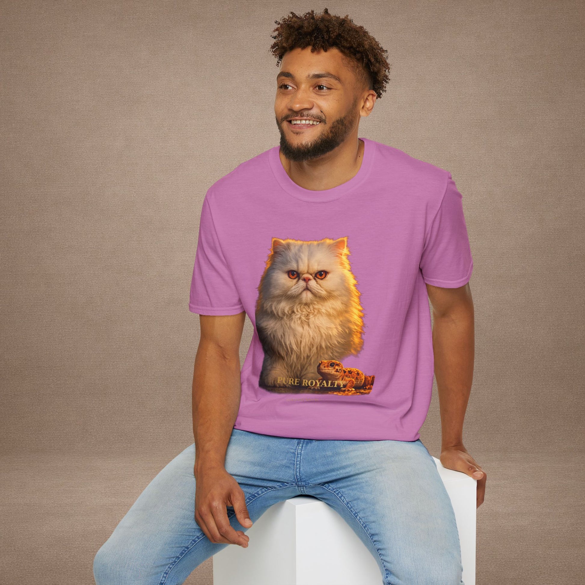Persian — Pure Royalty — photoreal cat breed portraits paired with tiny gecko compani. Gold Gecko Co. Cats & Geckos collection.