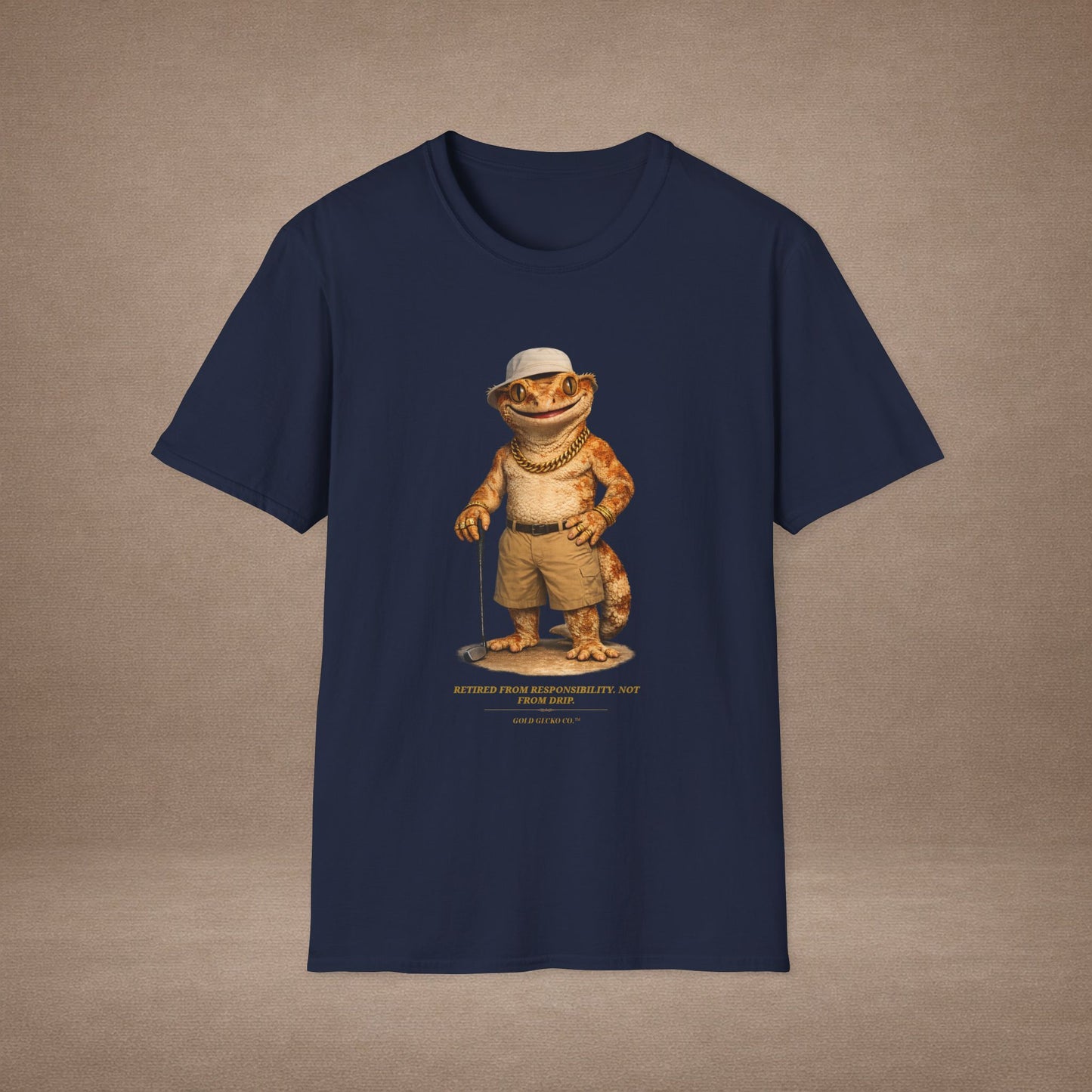 DESIGN #03-2-1 - Golf Dad (Crested - Golf Hat, Tan Shorts, Club, Grass)