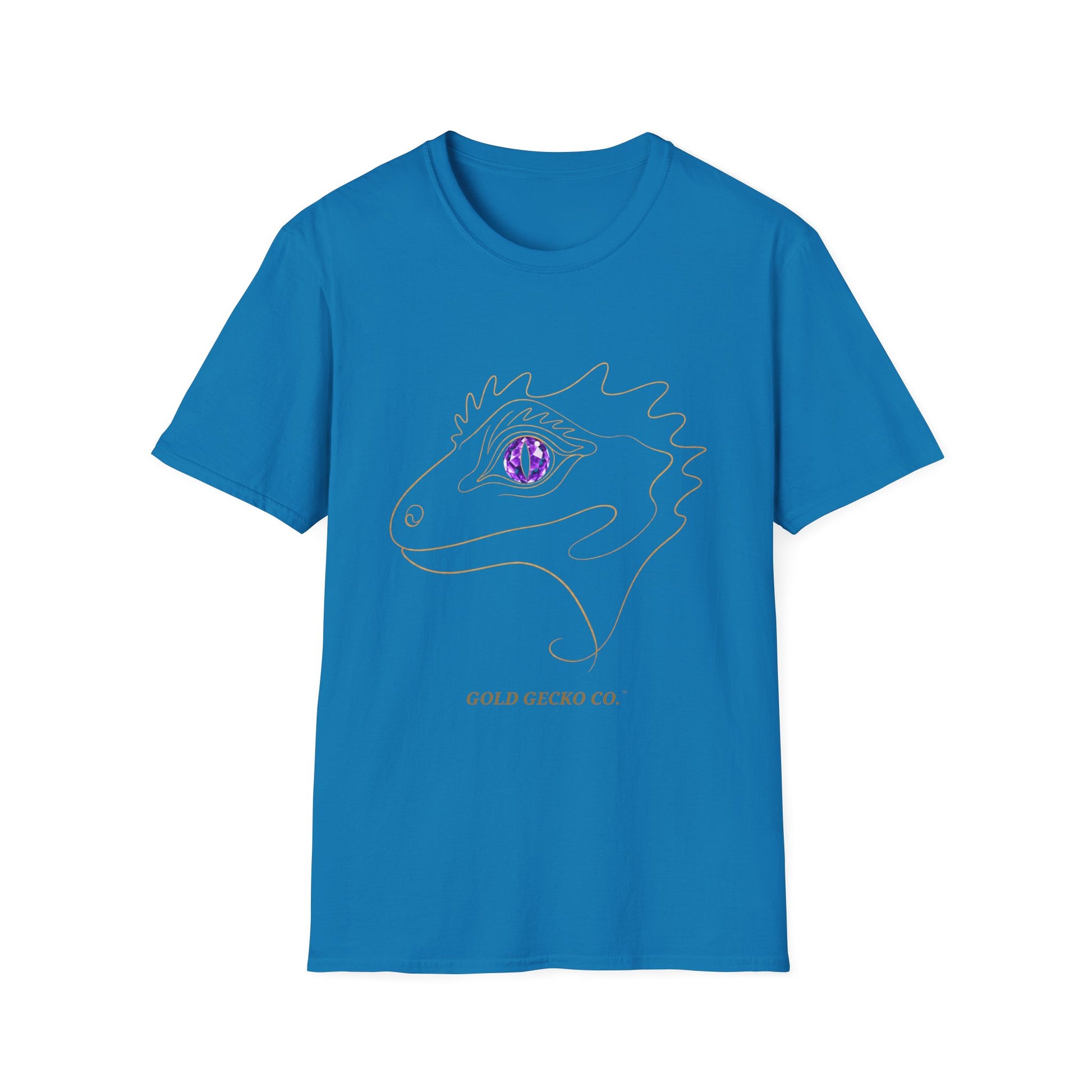 Amethyst Crested Gecko single-line art with amethyst purple gem eye — Gold Gecko Co. Line & Gold collection (Dark)