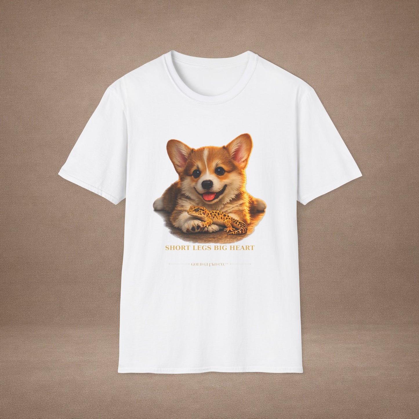 Corgi — Short Legs Big Heart — cinematic photoreal portraits of beloved dog breeds paired w. Gold Gecko Co. Puppies & Geckos collection.