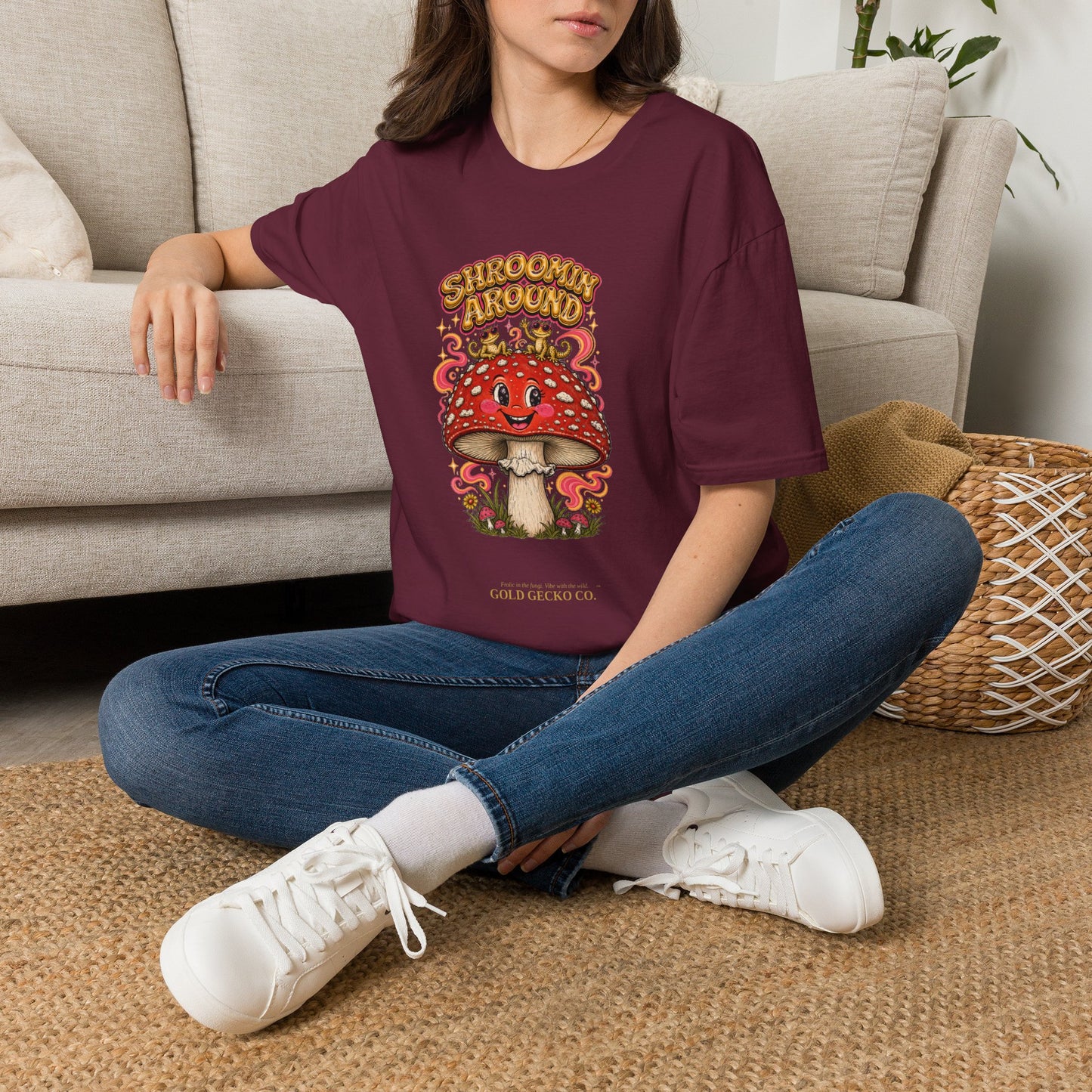 Shroomin' Around cottagecore mushroom & gecko t-shirt — Gold Gecko Co.