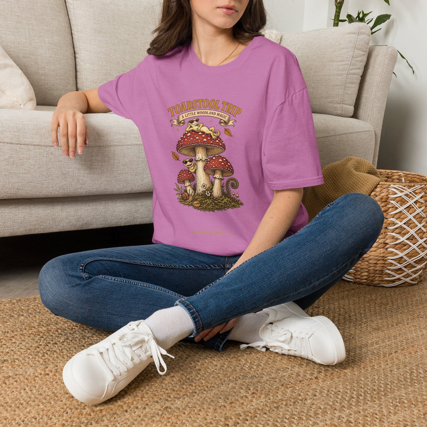 Toadstool Trip cottagecore mushroom & gecko t-shirt — Gold Gecko Co.