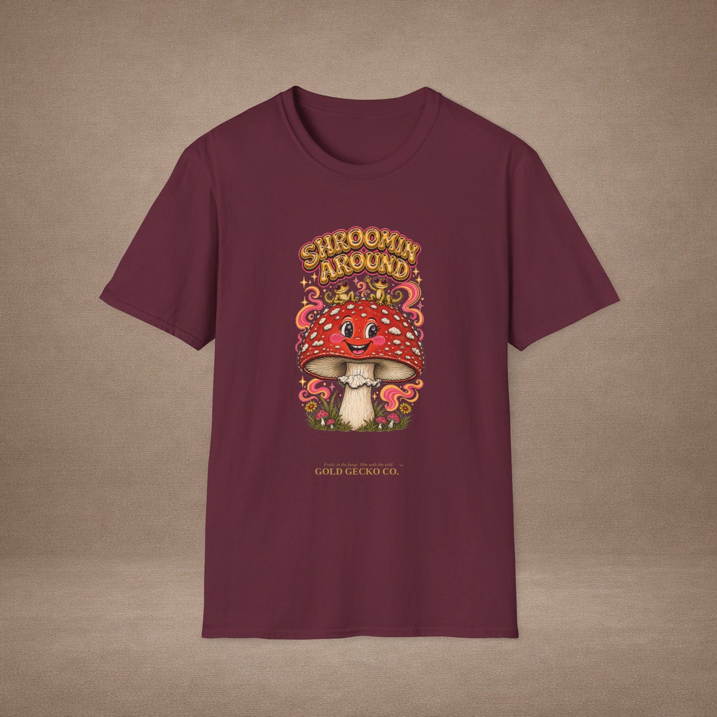 Shroomin' Around cottagecore mushroom & gecko t-shirt — Gold Gecko Co.