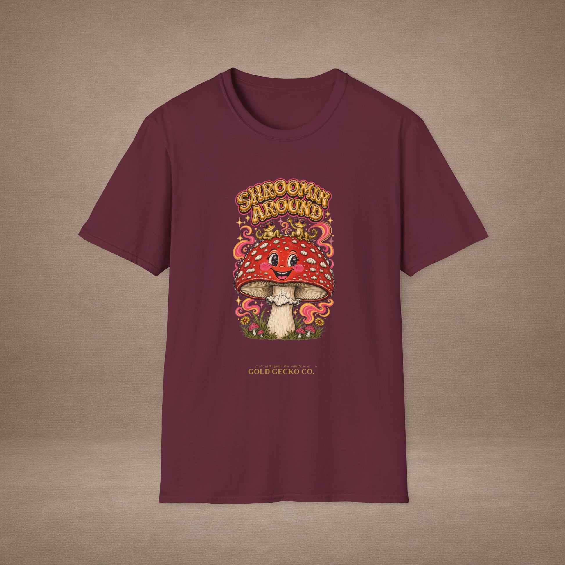 Shroomin' Around cottagecore mushroom & gecko t-shirt — Gold Gecko Co.