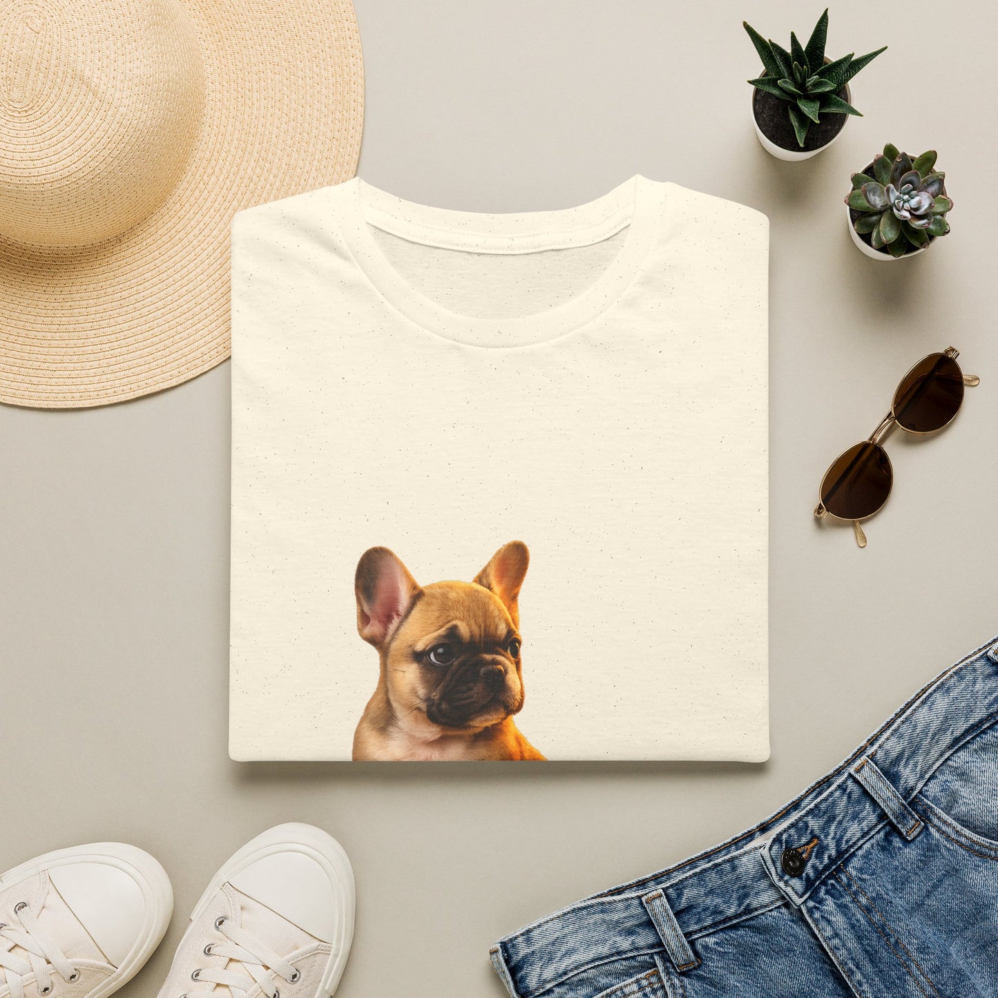 French Bulldog — Small But Mighty — cinematic photoreal portraits of beloved dog breeds paired w. Gold Gecko Co. Puppies & Geckos collection.