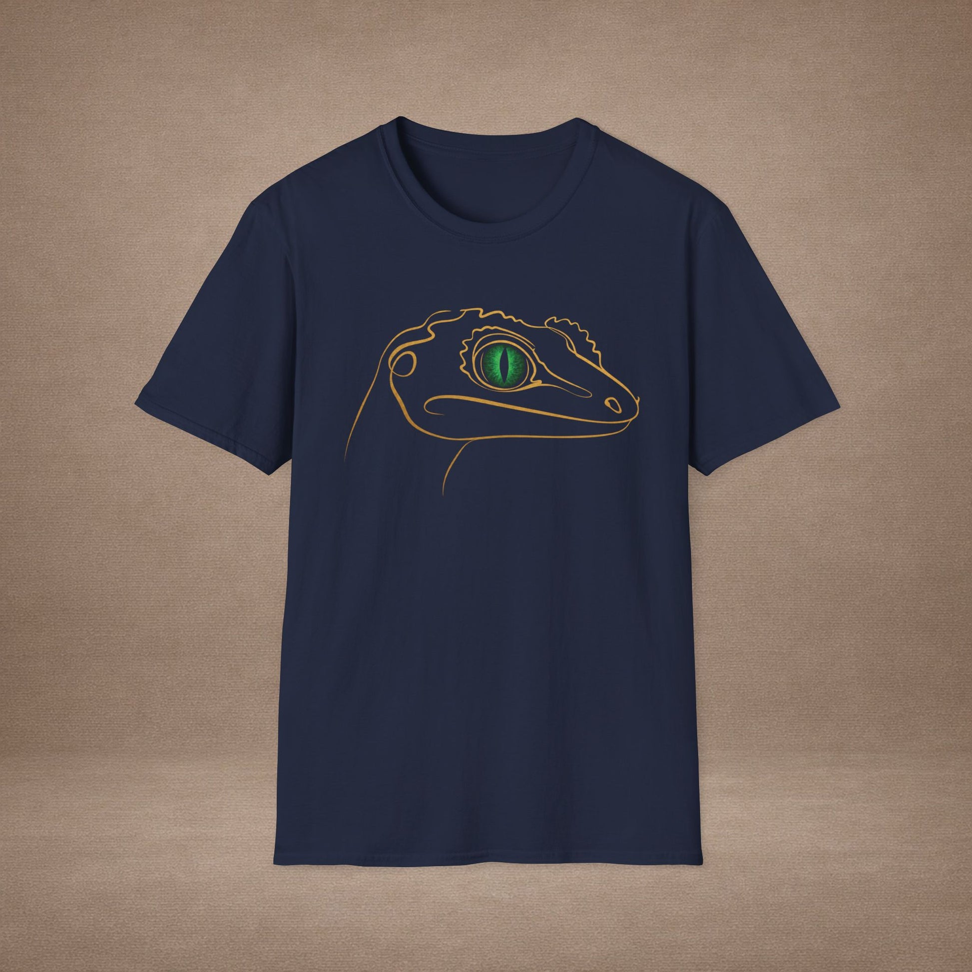 Emerald Gecko single-line art with emerald green gem eye — Gold Gecko Co. Line & Gold collection (Dark)