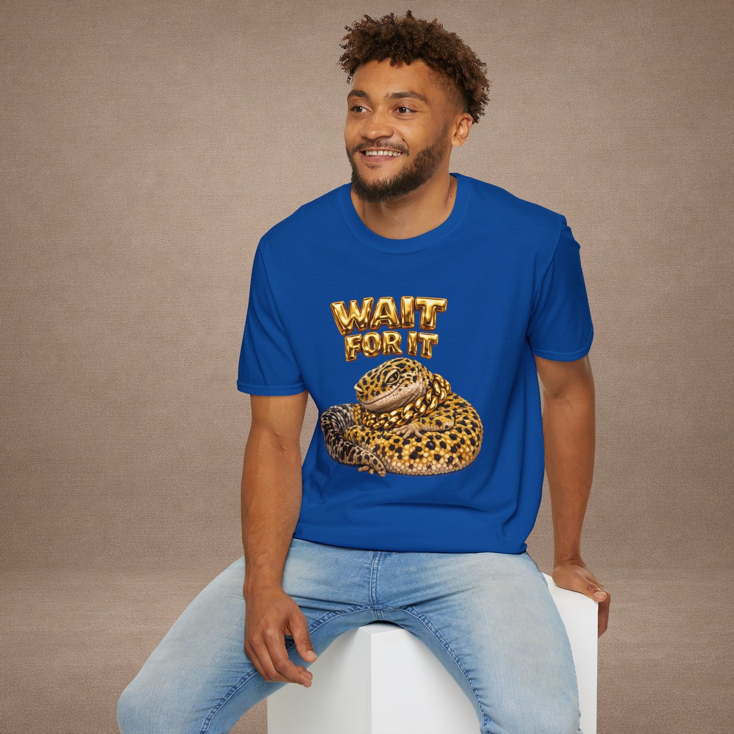 DESIGN #06-1 - Wait For It -  Side-Eye Leopard Gecko Tee (Front & Back)- Gold Letters