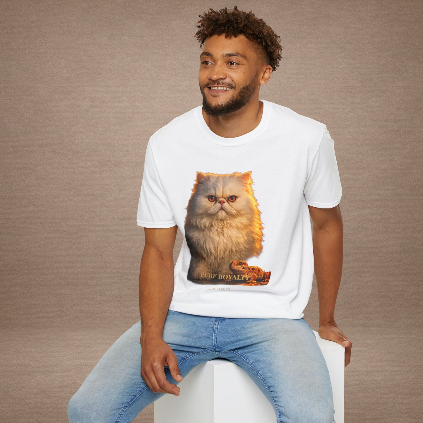Persian — Pure Royalty — photoreal cat breed portraits paired with tiny gecko compani. Gold Gecko Co. Cats & Geckos collection.