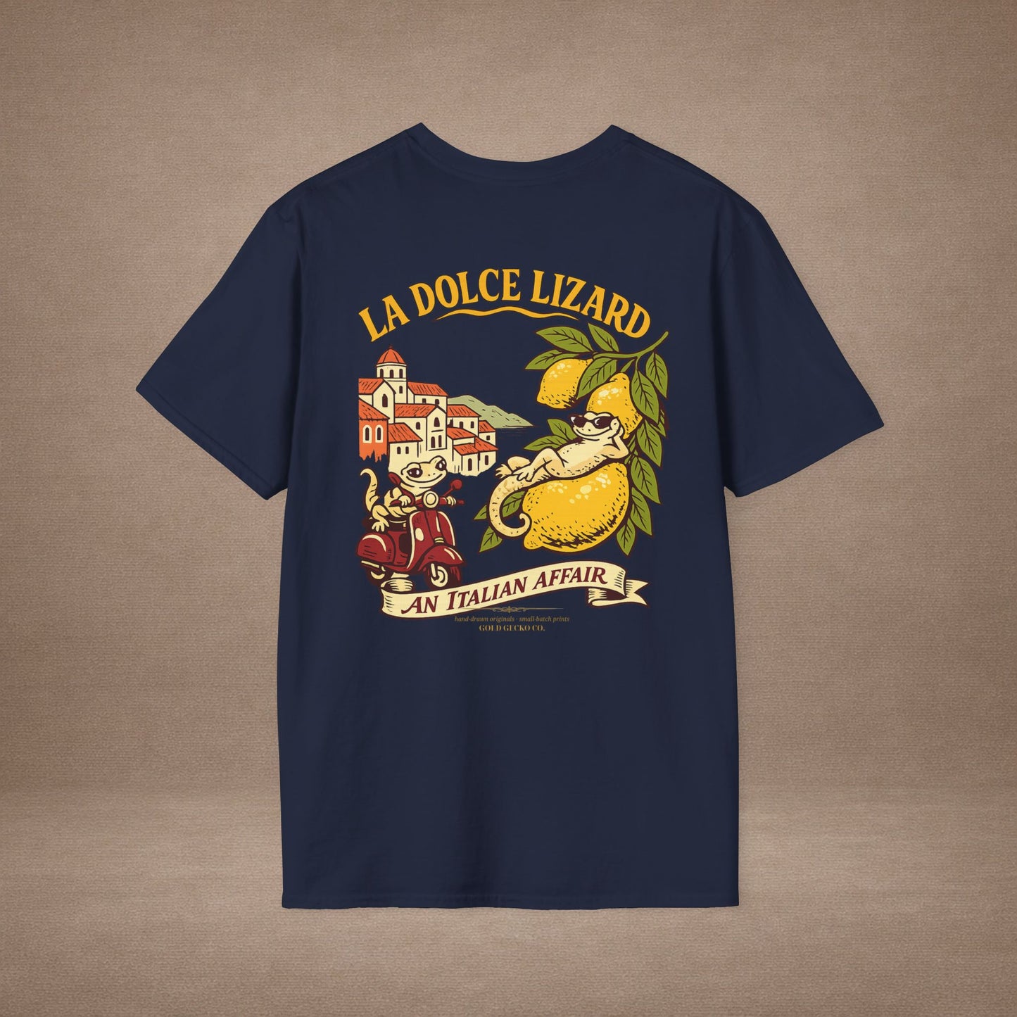 La Dolce Lizard Amalfi lemons Italian graphic t-shirt — Gold Gecko Co.