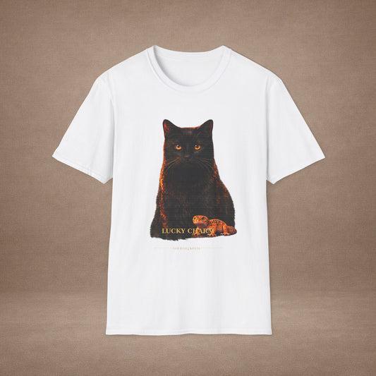 Black Cat — Lucky Charm — photoreal cat breed portraits paired with tiny gecko compani. Gold Gecko Co. Cats & Geckos collection.