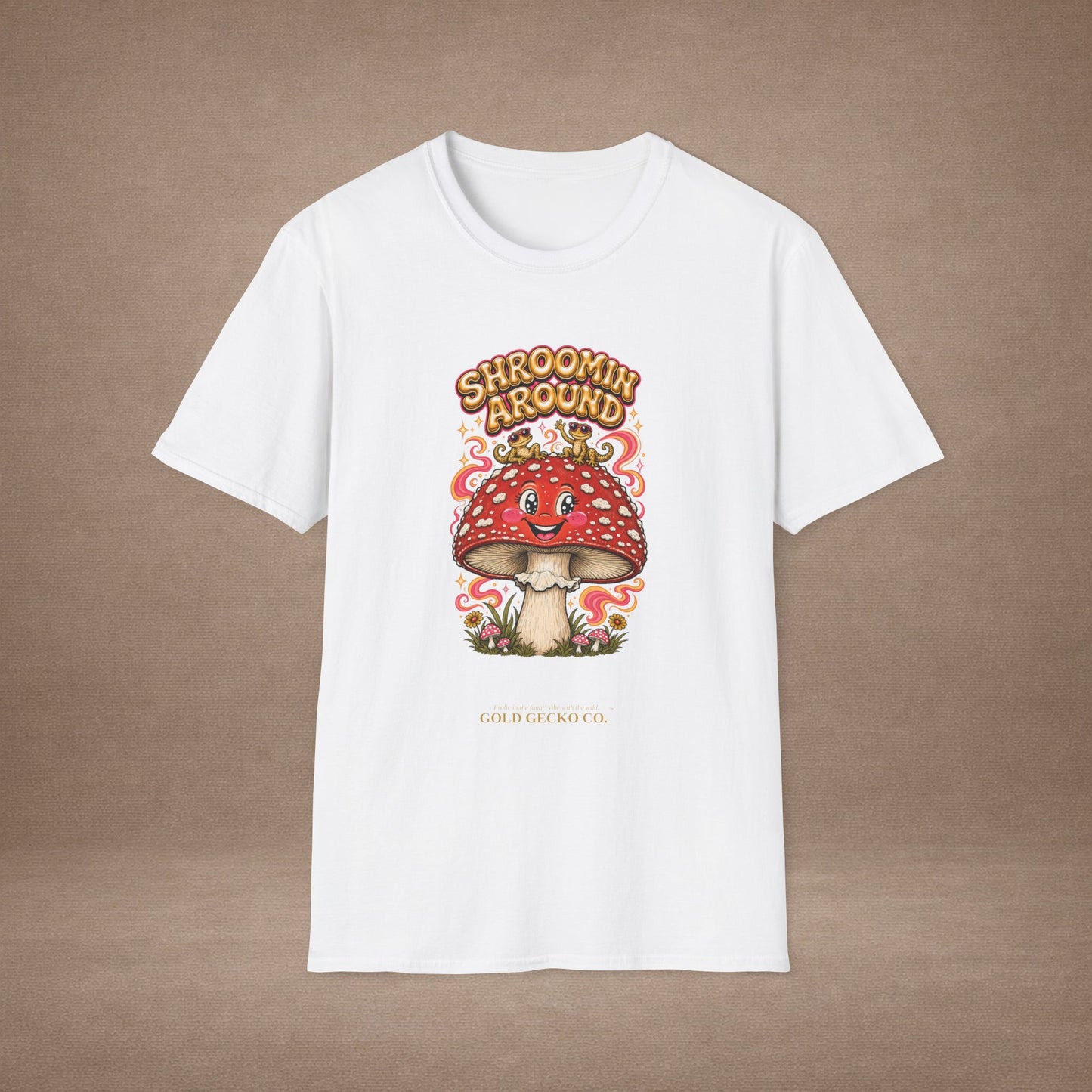 Shroomin' Around cottagecore mushroom & gecko t-shirt — Gold Gecko Co.