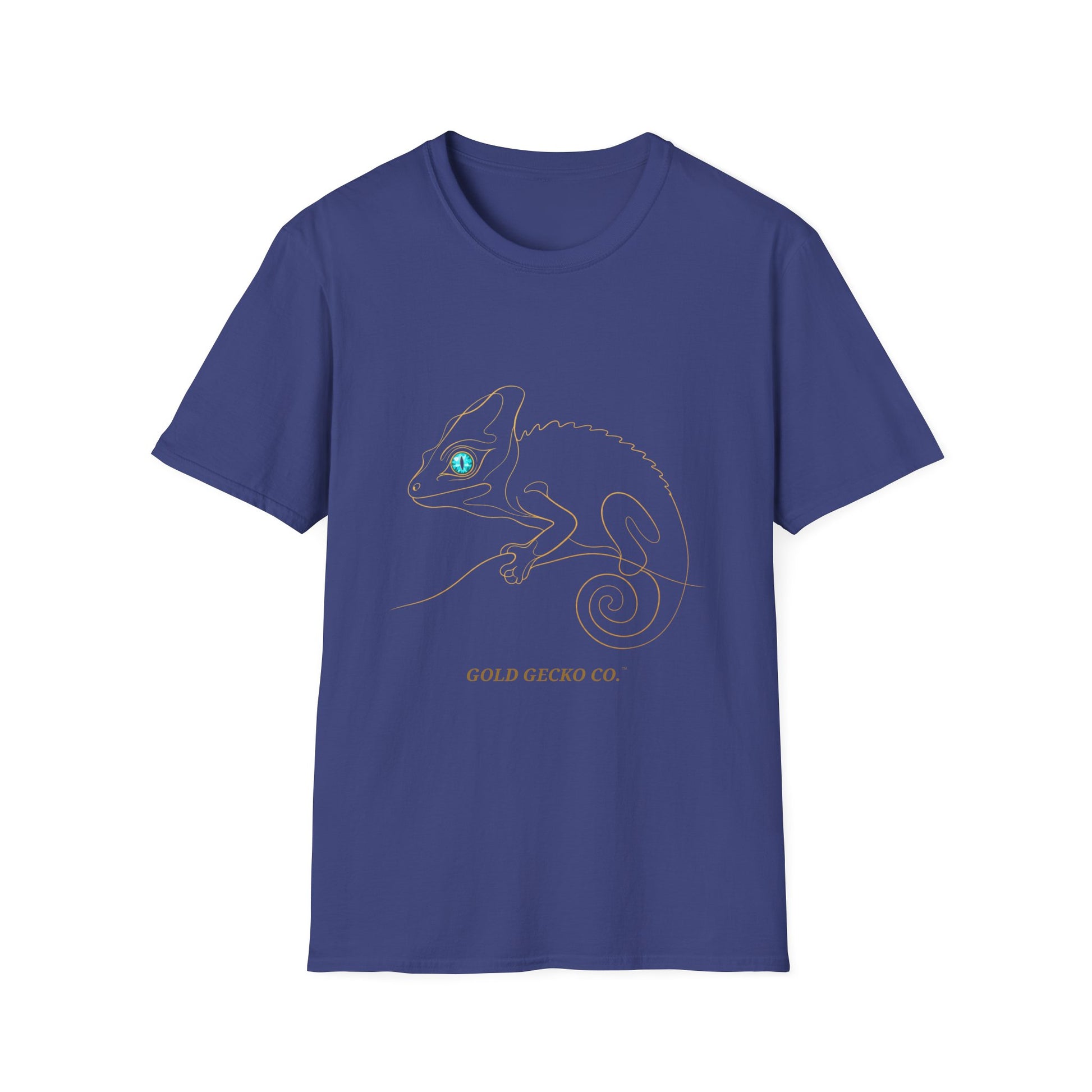 Turquoise Chameleon single-line art with turquoise gem eye — Gold Gecko Co. Line & Gold collection (Dark)