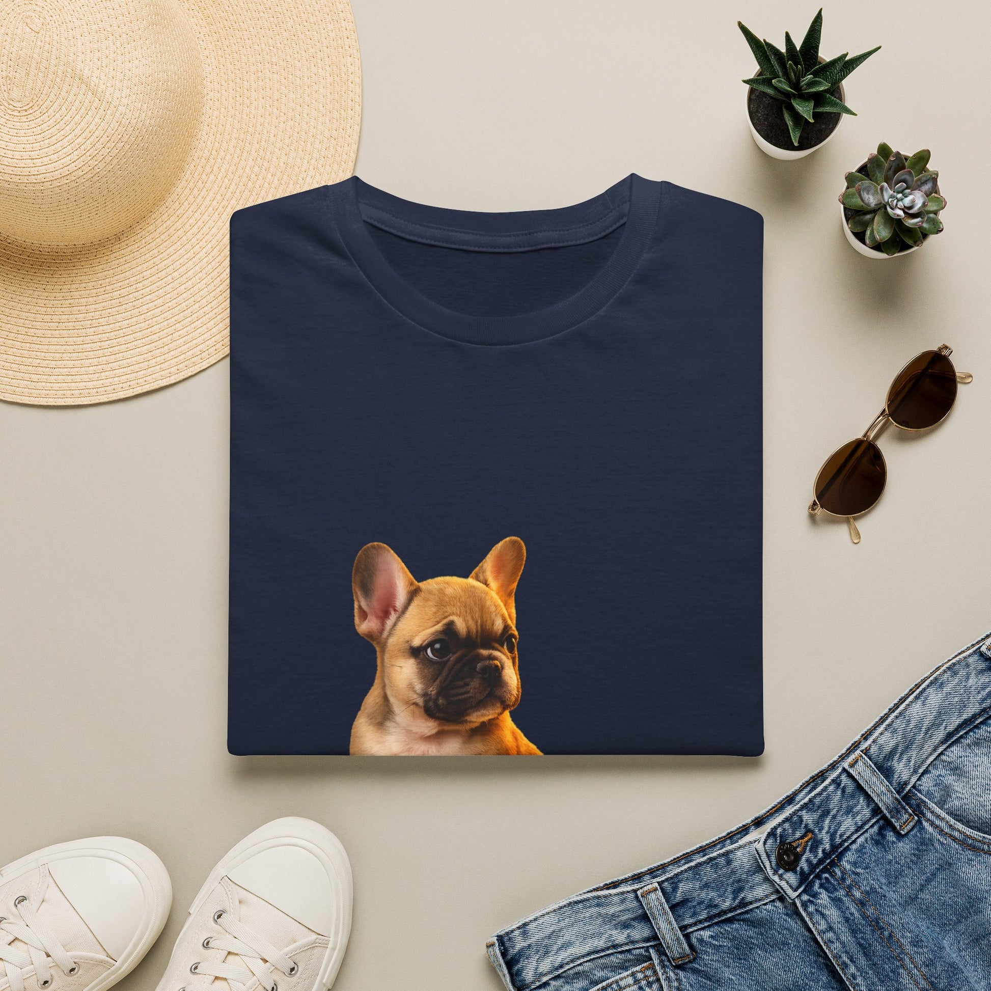French Bulldog — Small But Mighty — cinematic photoreal portraits of beloved dog breeds paired w. Gold Gecko Co. Puppies & Geckos collection.