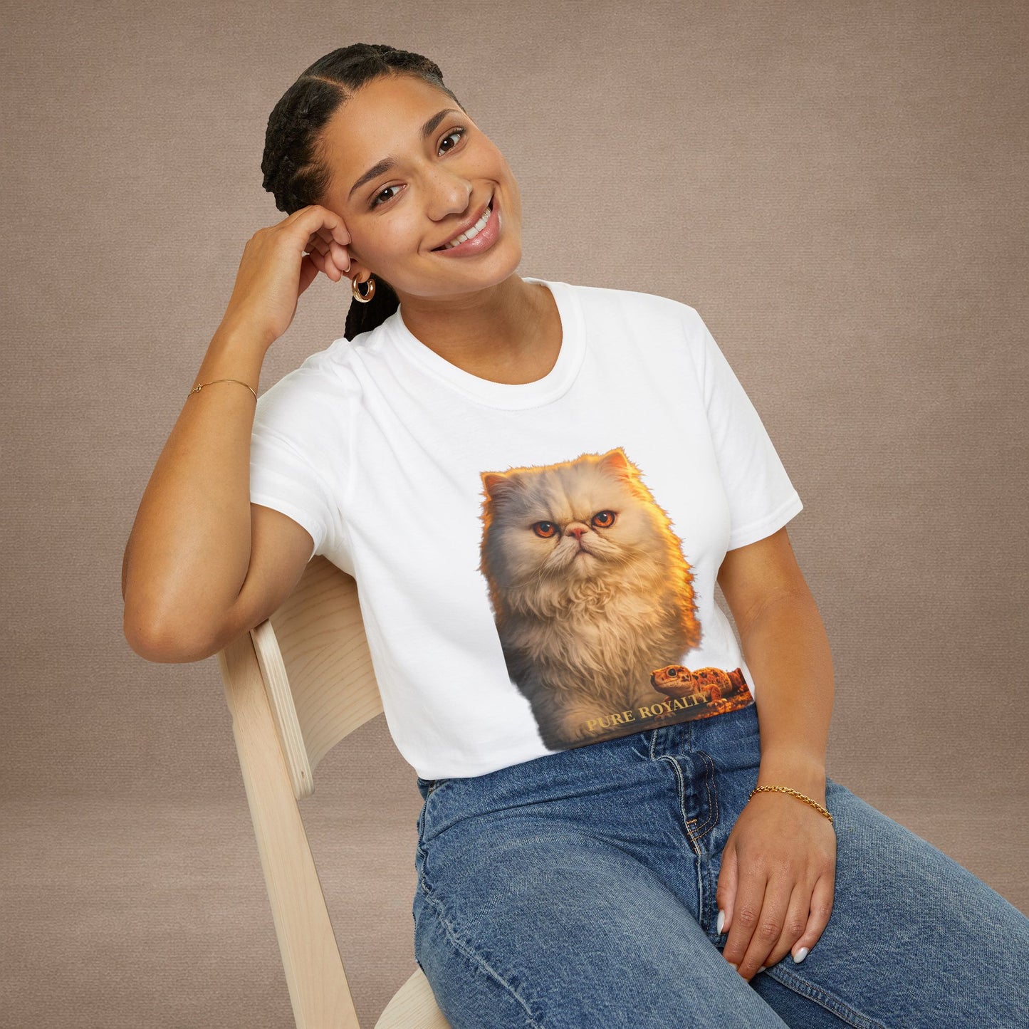 Persian — Pure Royalty — photoreal cat breed portraits paired with tiny gecko compani. Gold Gecko Co. Cats & Geckos collection.
