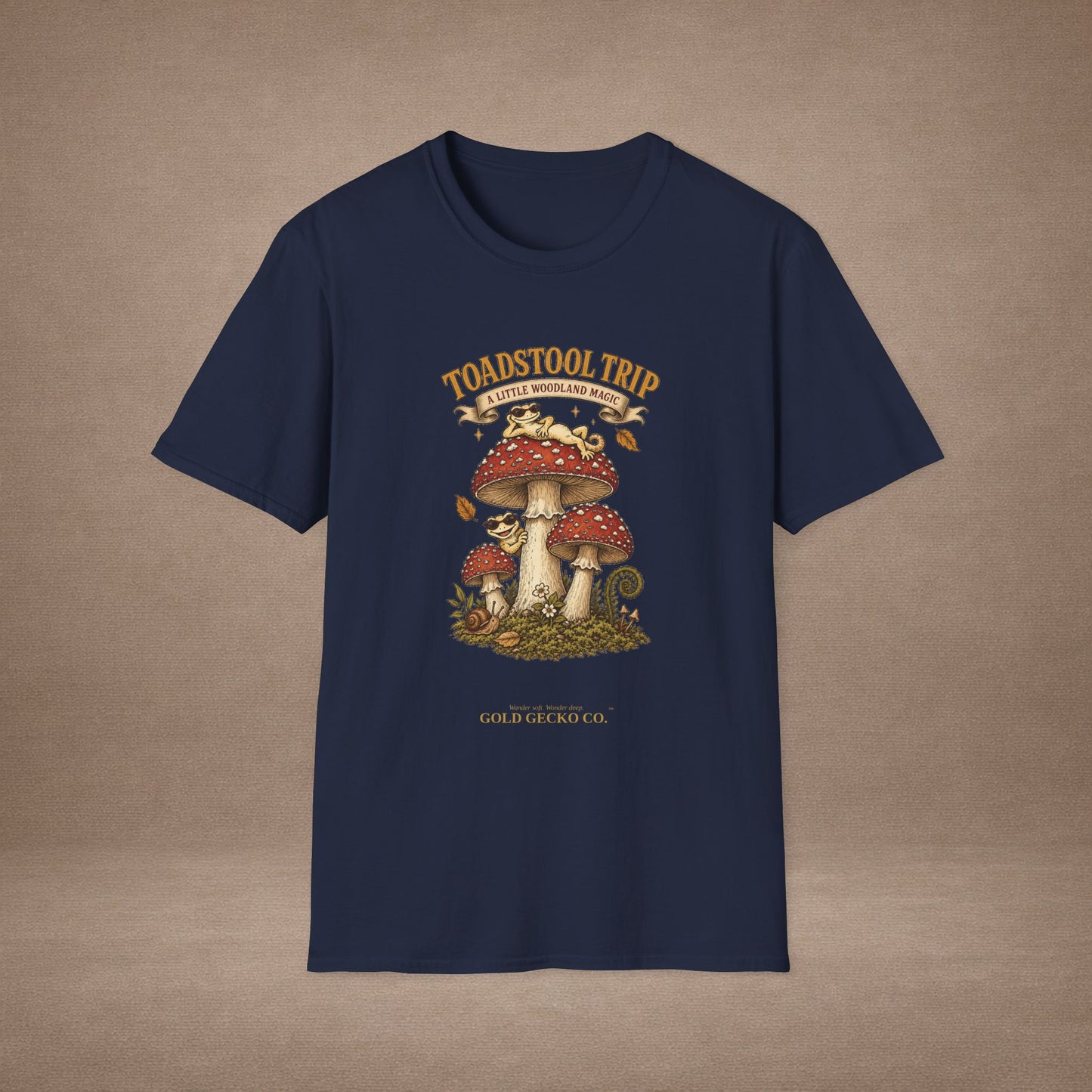 Toadstool Trip cottagecore mushroom & gecko t-shirt — Gold Gecko Co.
