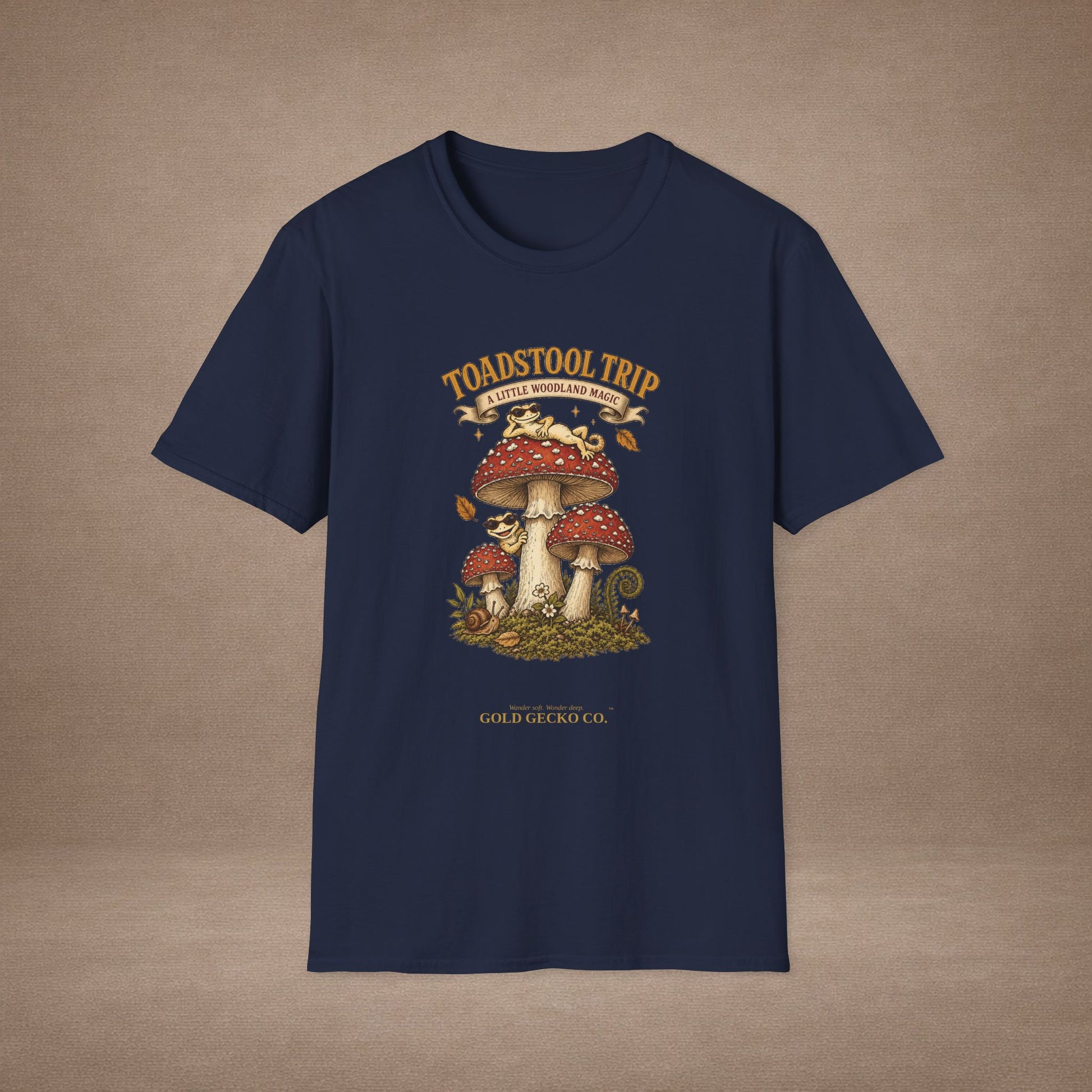 Toadstool Trip cottagecore mushroom & gecko t-shirt — Gold Gecko Co.