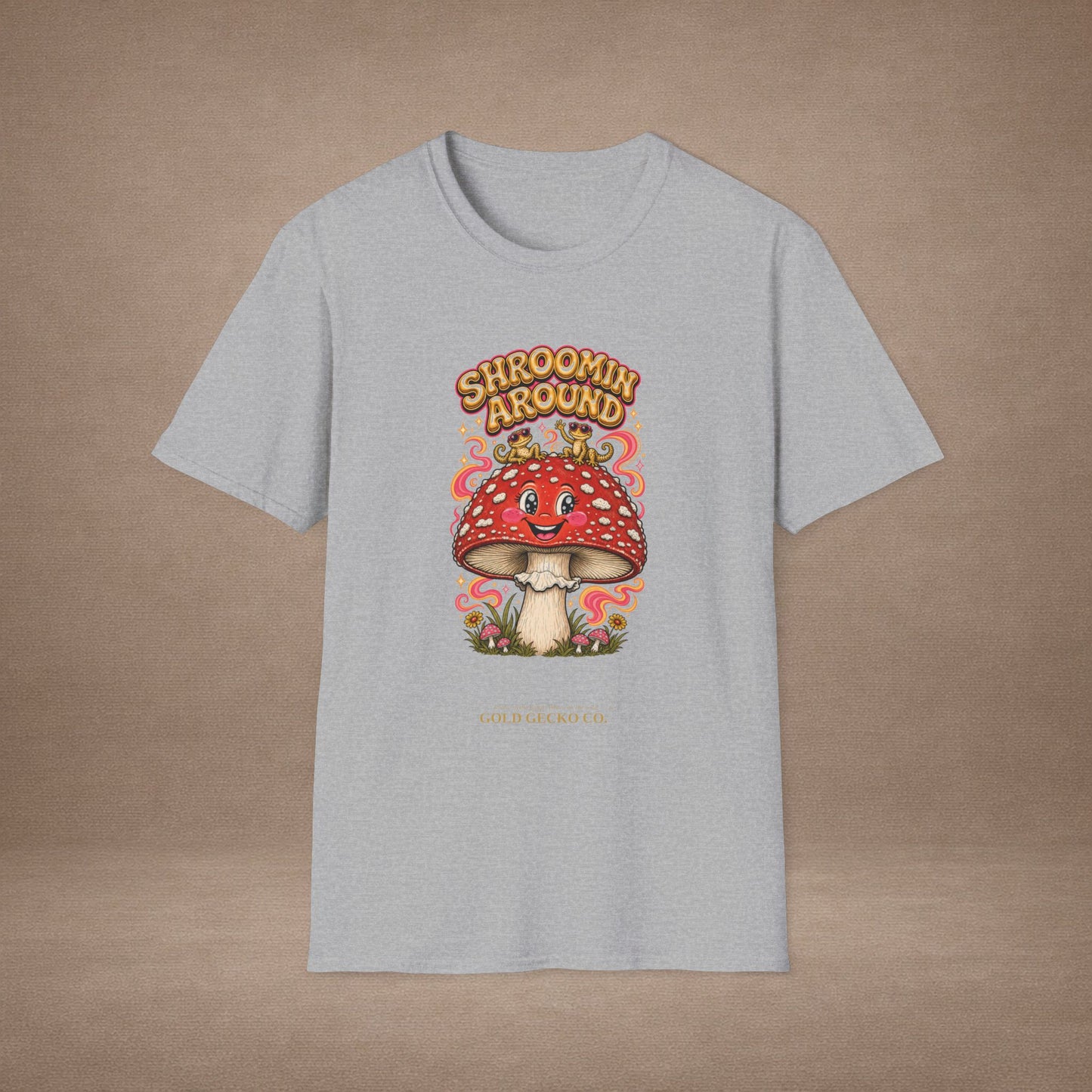 Shroomin' Around cottagecore mushroom & gecko t-shirt — Gold Gecko Co.