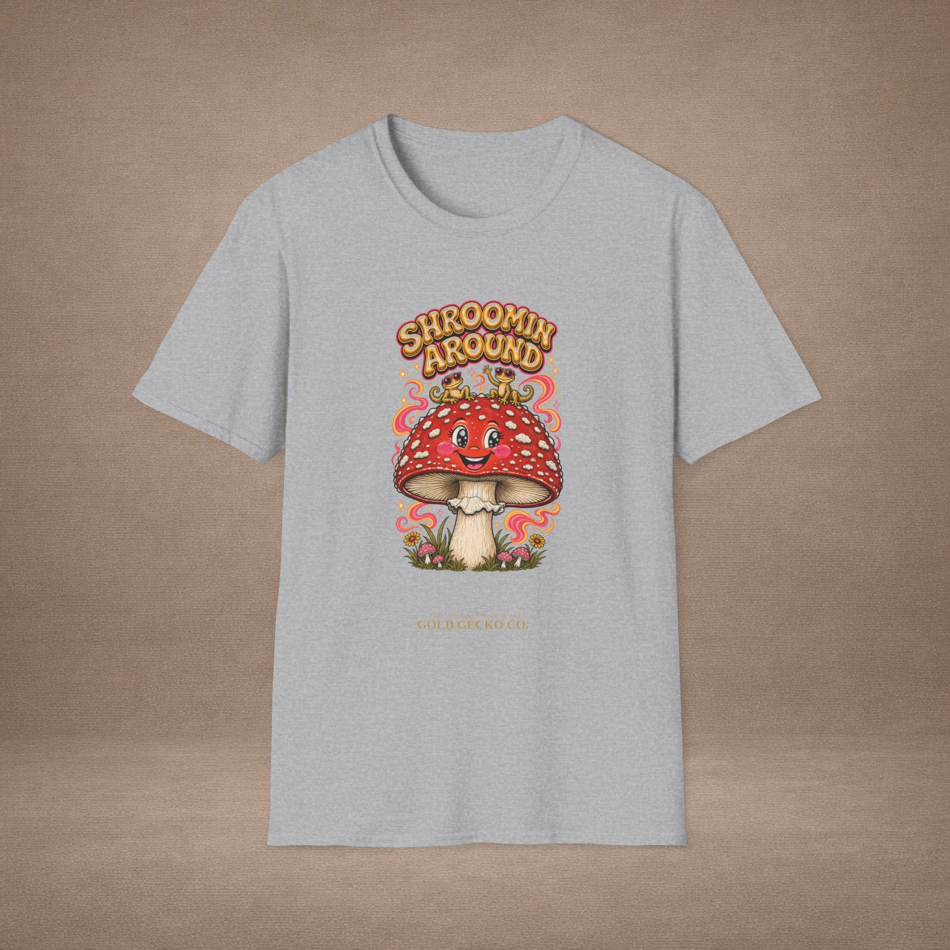 Shroomin' Around cottagecore mushroom & gecko t-shirt — Gold Gecko Co.