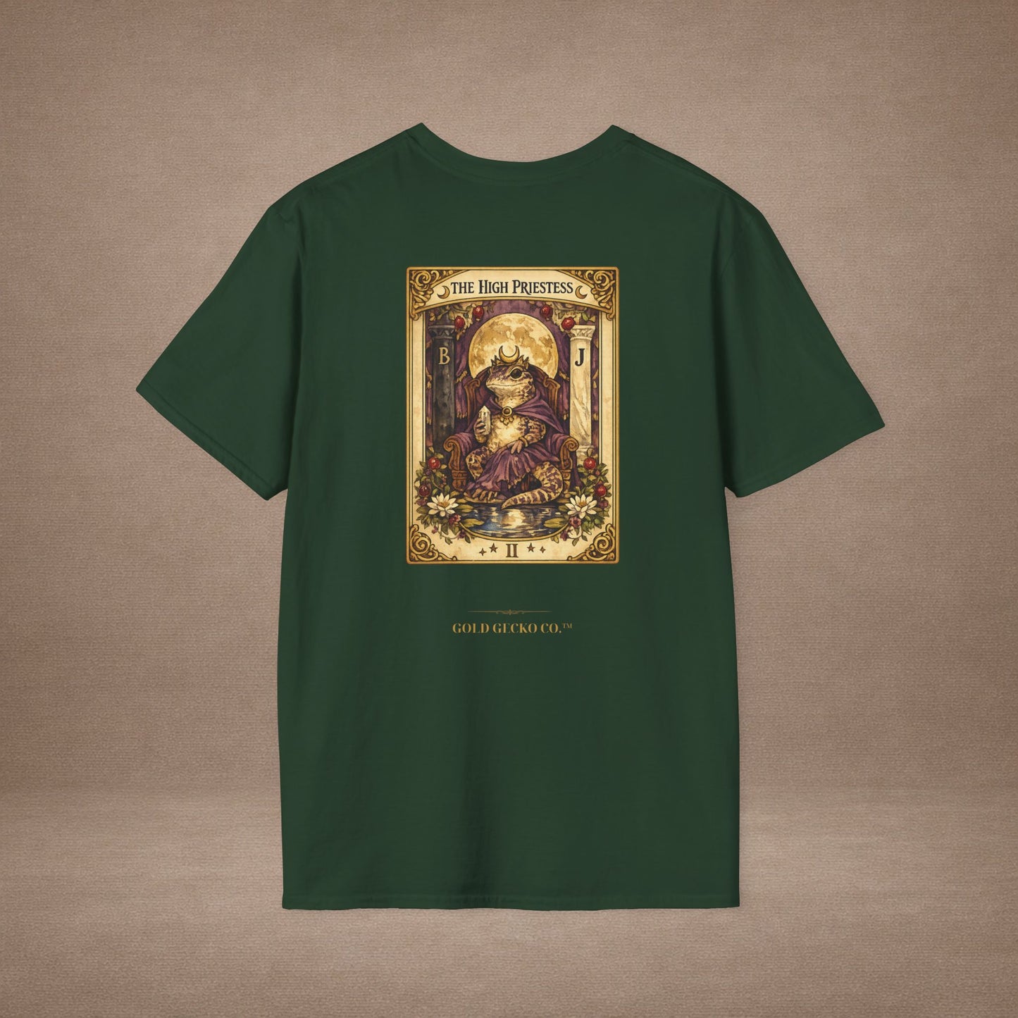 The High Priestess gecko tarot t-shirt · Moon Phase Coven · Gold Gecko Co.