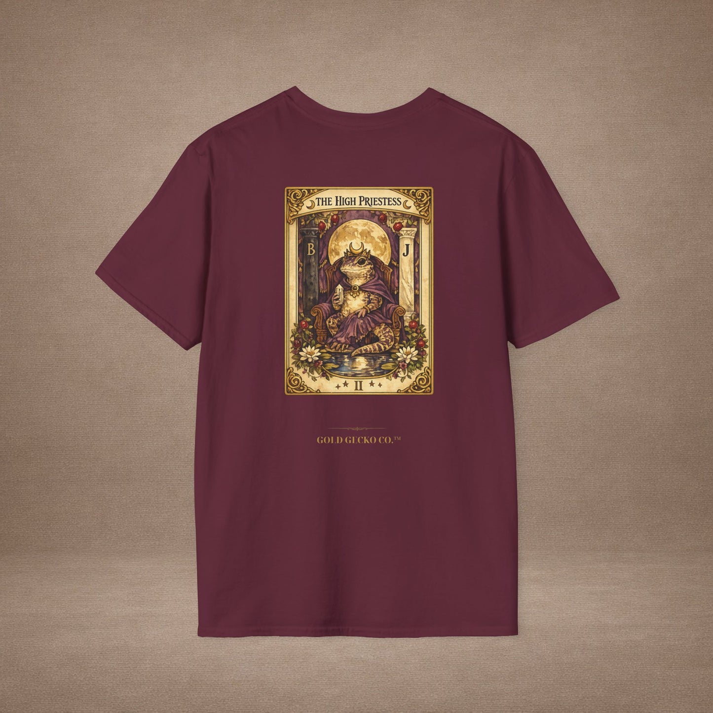 The High Priestess gecko tarot t-shirt · Moon Phase Coven · Gold Gecko Co.
