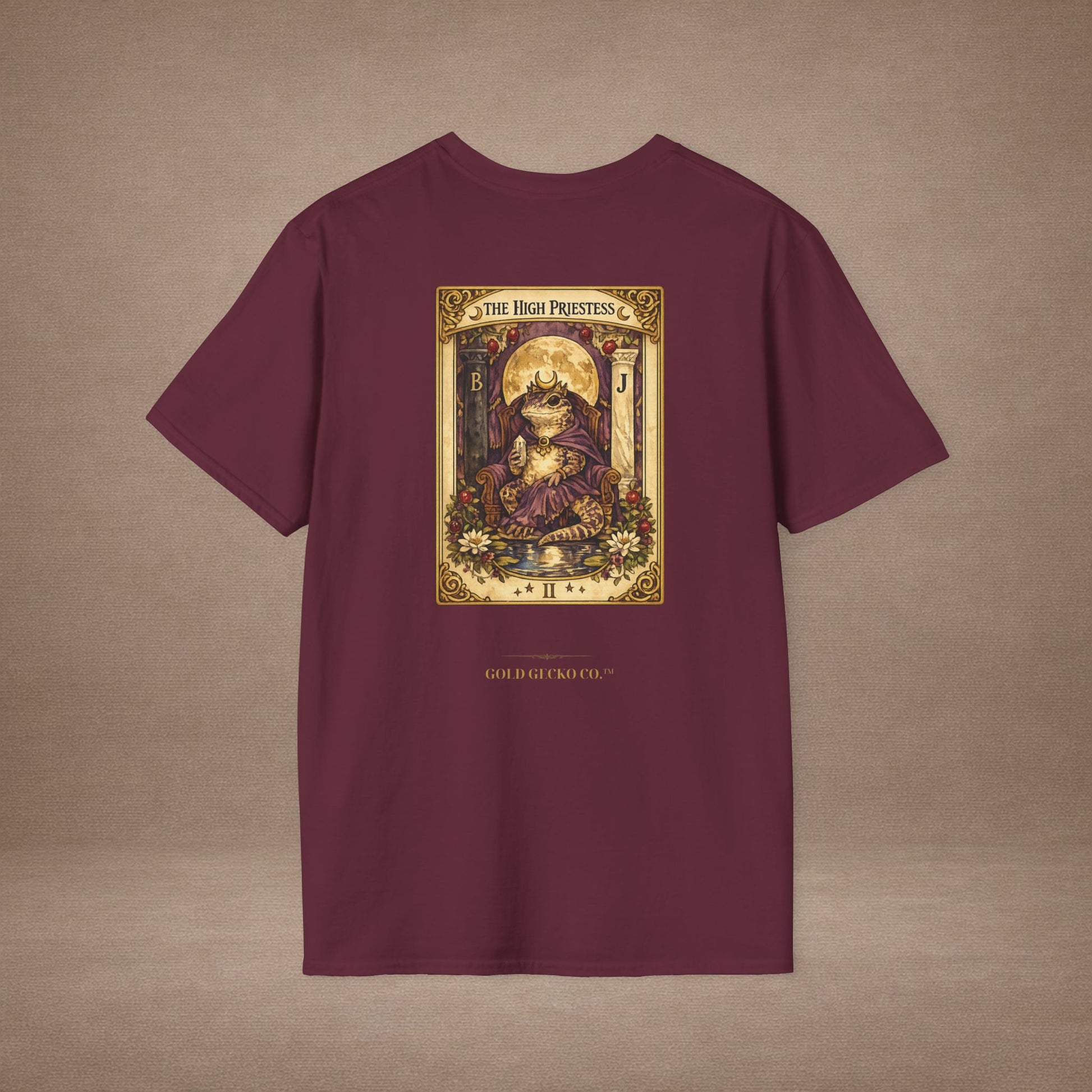 The High Priestess gecko tarot t-shirt · Moon Phase Coven · Gold Gecko Co.