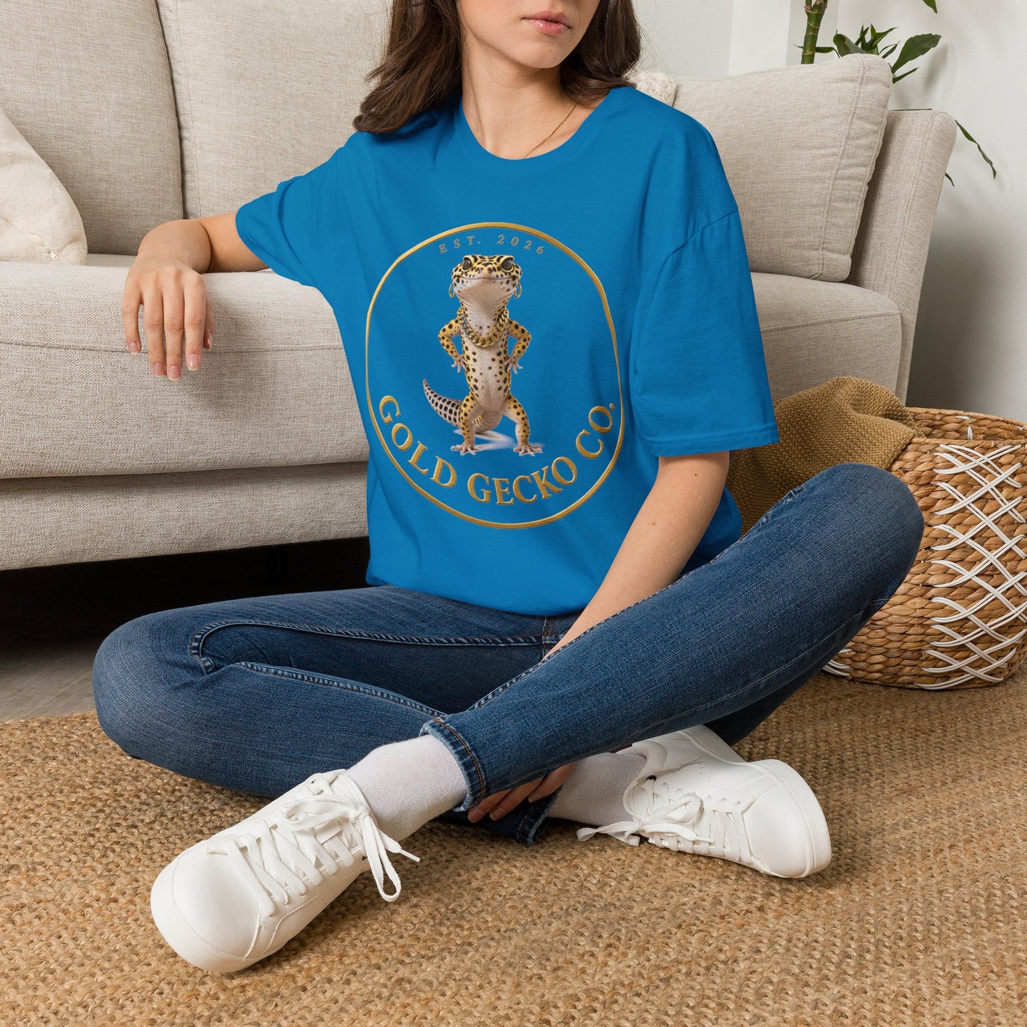 Design # 001  Gold Gecko Co. tm - Signature Logo Tee — Emblem Graphic T-Shirt (Front @ Back)