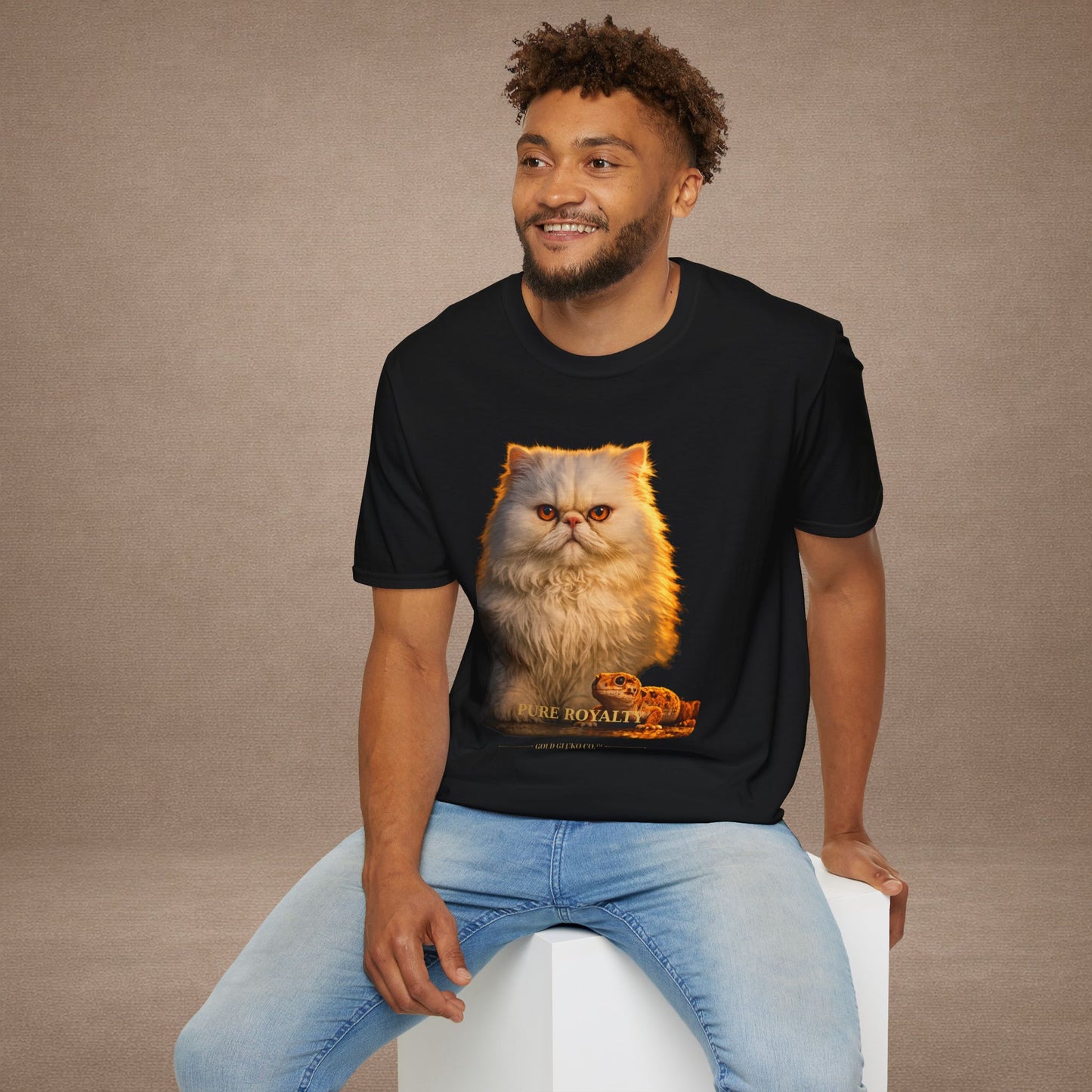 Persian — Pure Royalty — photoreal cat breed portraits paired with tiny gecko compani. Gold Gecko Co. Cats & Geckos collection.