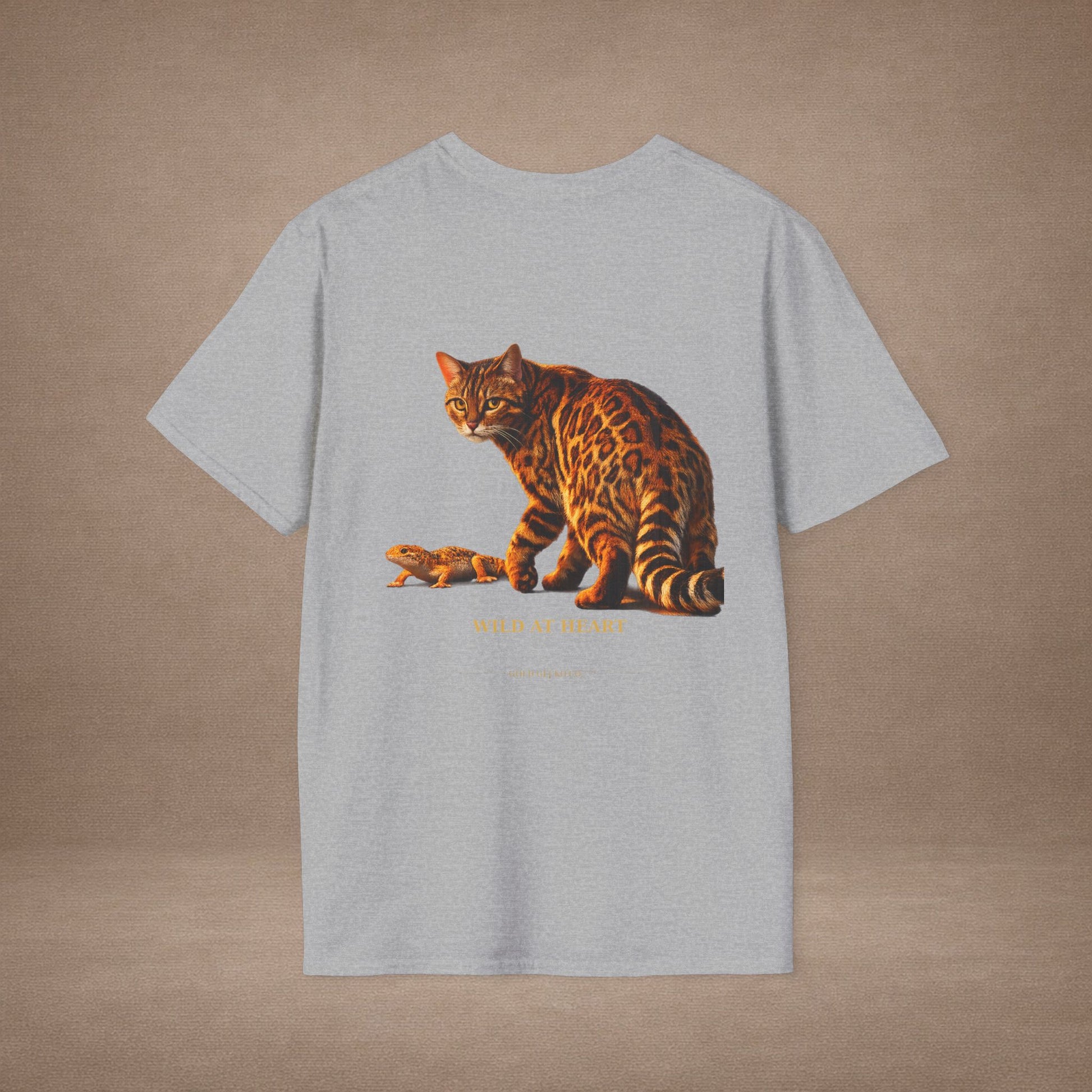 Bengal — Wild At Heart — photoreal cat breed portraits paired with tiny gecko compani. Gold Gecko Co. Cats & Geckos collection.