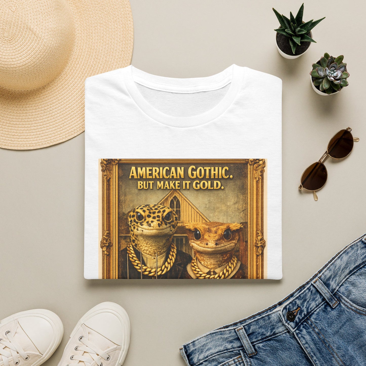 Design #col19-2 American Gothic Gecko — Fine Art Tee