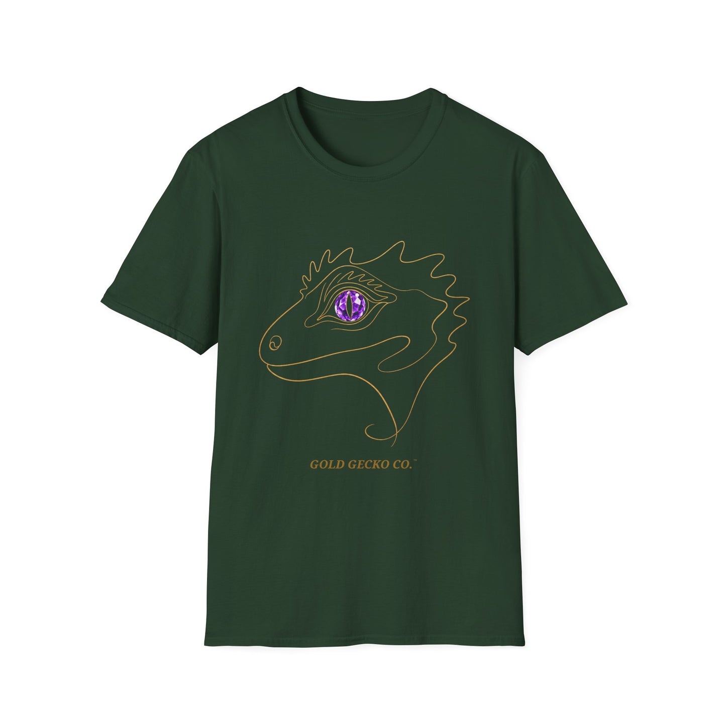 Amethyst Crested Gecko single-line art with amethyst purple gem eye — Gold Gecko Co. Line & Gold collection (Dark)