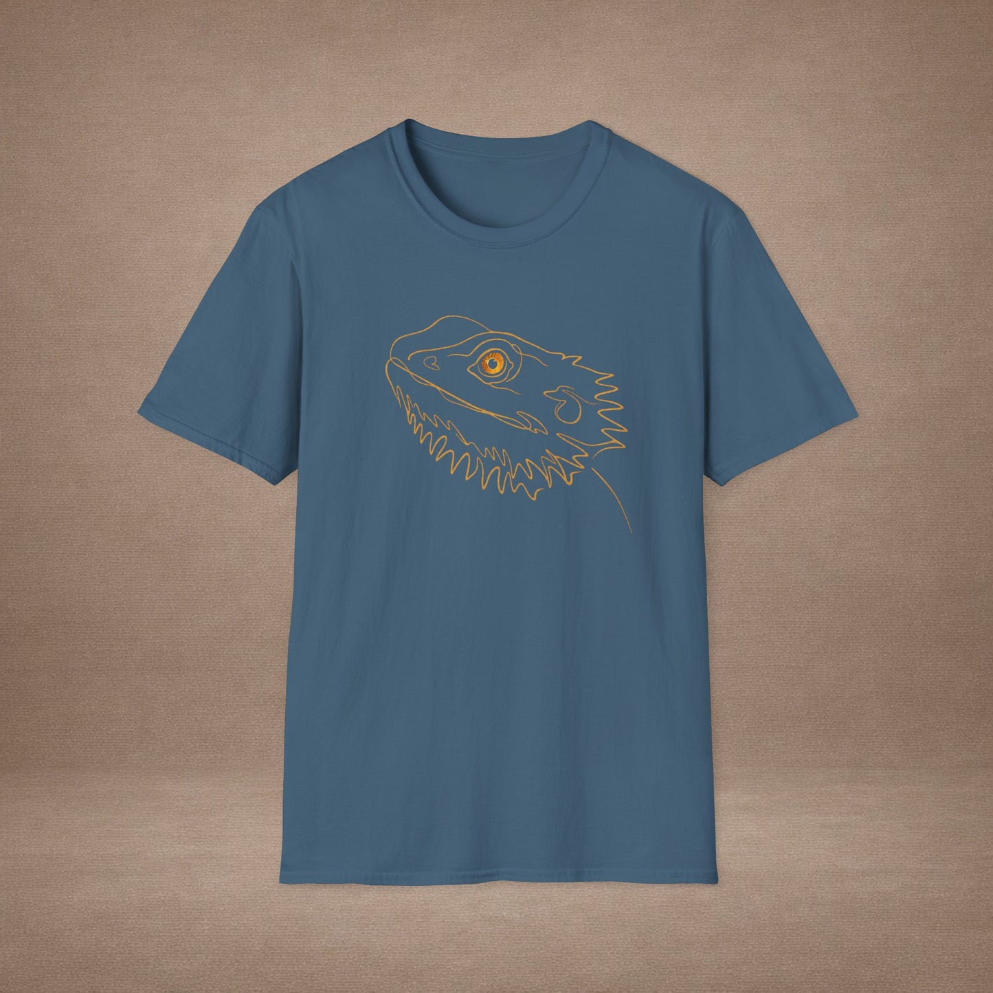 Amber Bearded Dragon single-line art with amber gold gem eye — Gold Gecko Co. Line & Gold collection (Dark)