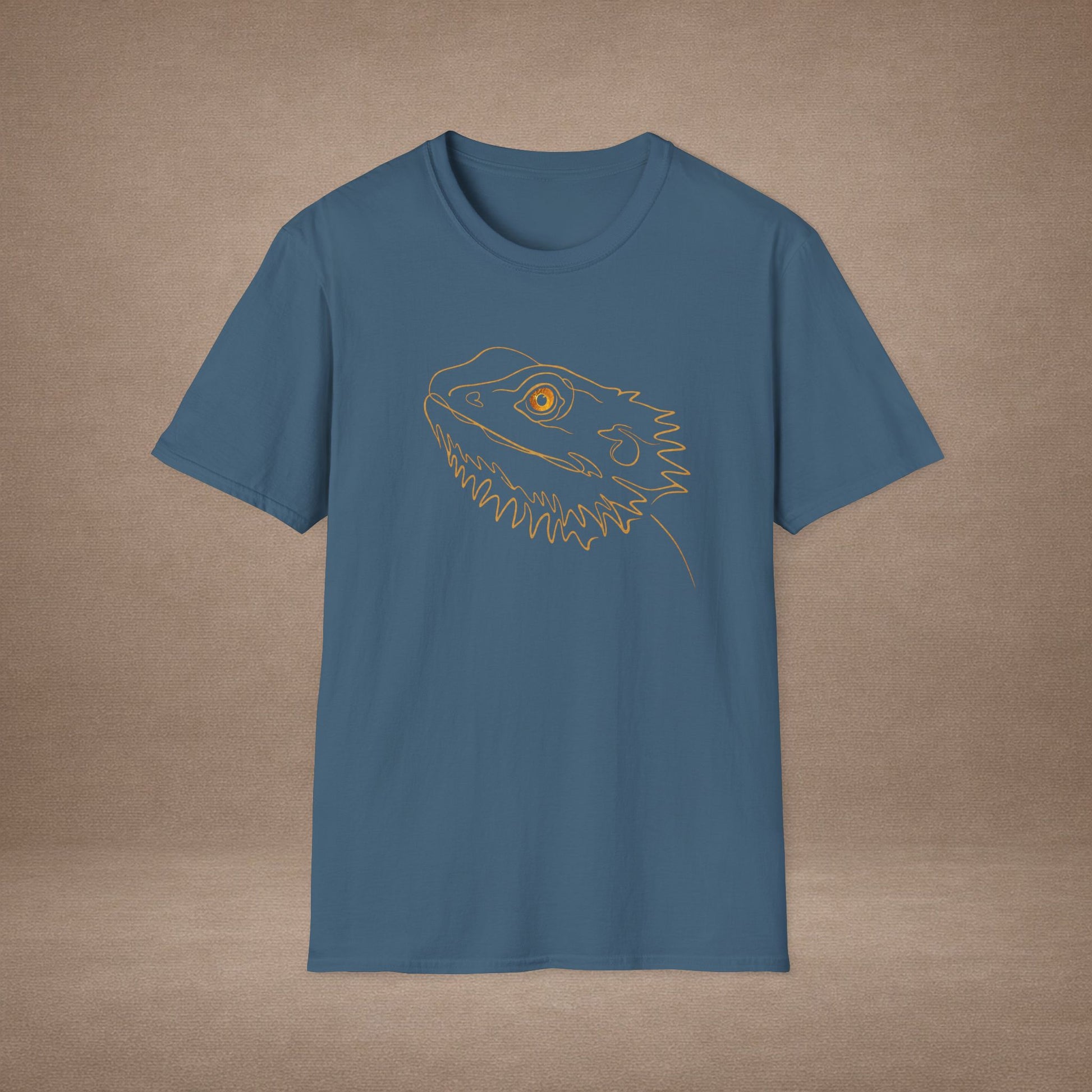 Amber Bearded Dragon single-line art with amber gold gem eye — Gold Gecko Co. Line & Gold collection (Dark)