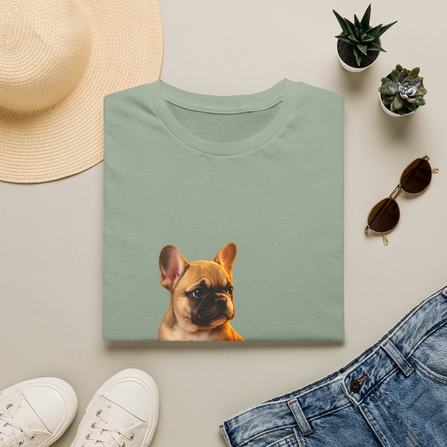 French Bulldog — Small But Mighty — cinematic photoreal portraits of beloved dog breeds paired w. Gold Gecko Co. Puppies & Geckos collection.