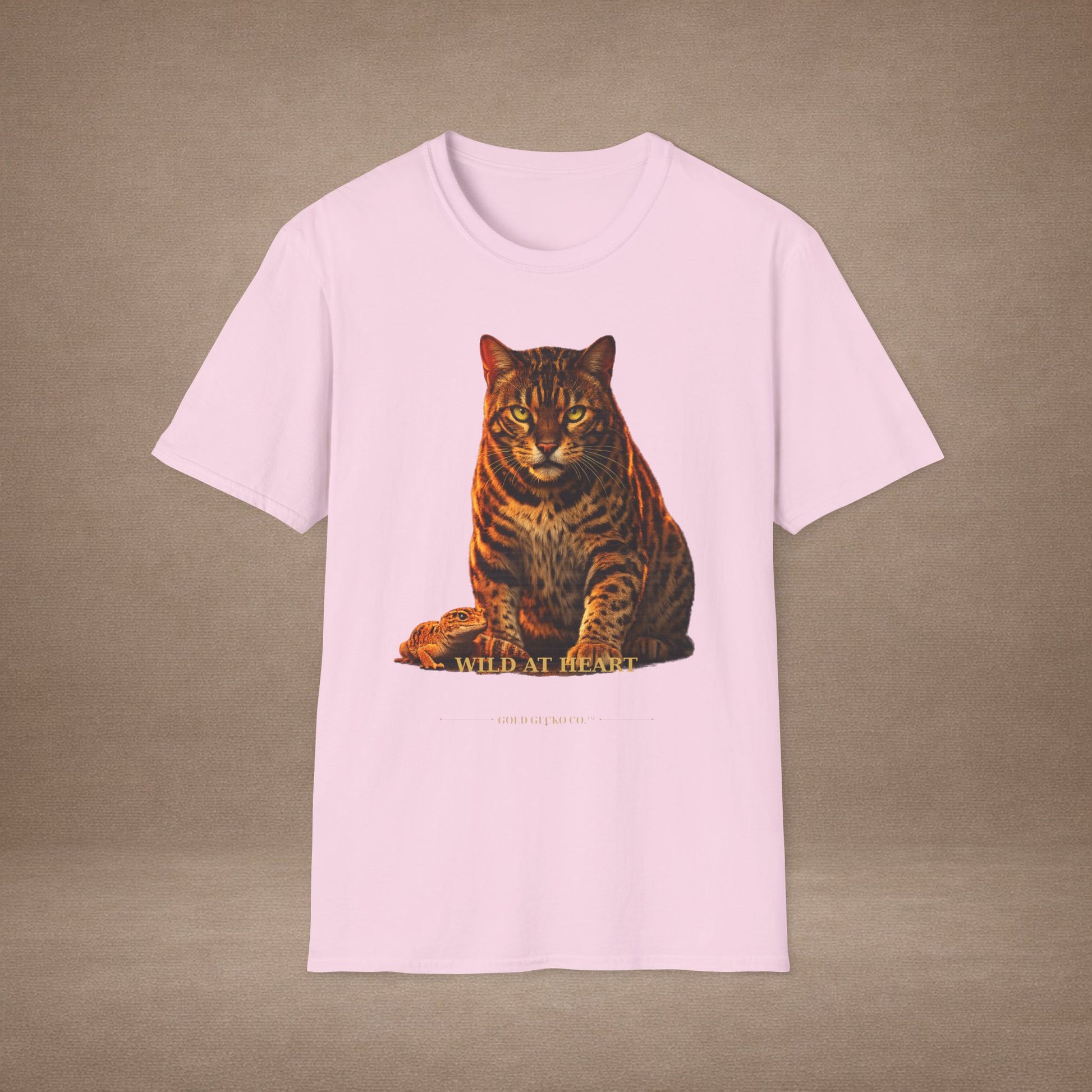 Bengal — Wild At Heart — photoreal cat breed portraits paired with tiny gecko compani. Gold Gecko Co. Cats & Geckos collection.