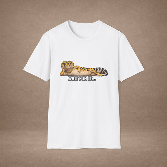DESIGN #21 Wait For It… — Lounging Leopard Gecko Tee (Front & Back)