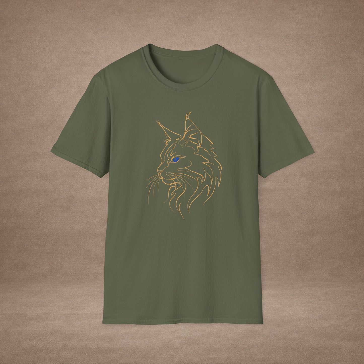 Sapphire Maine Coon single-line art with sapphire blue gem eye — Gold Gecko Co. Line & Gold collection (Dark)