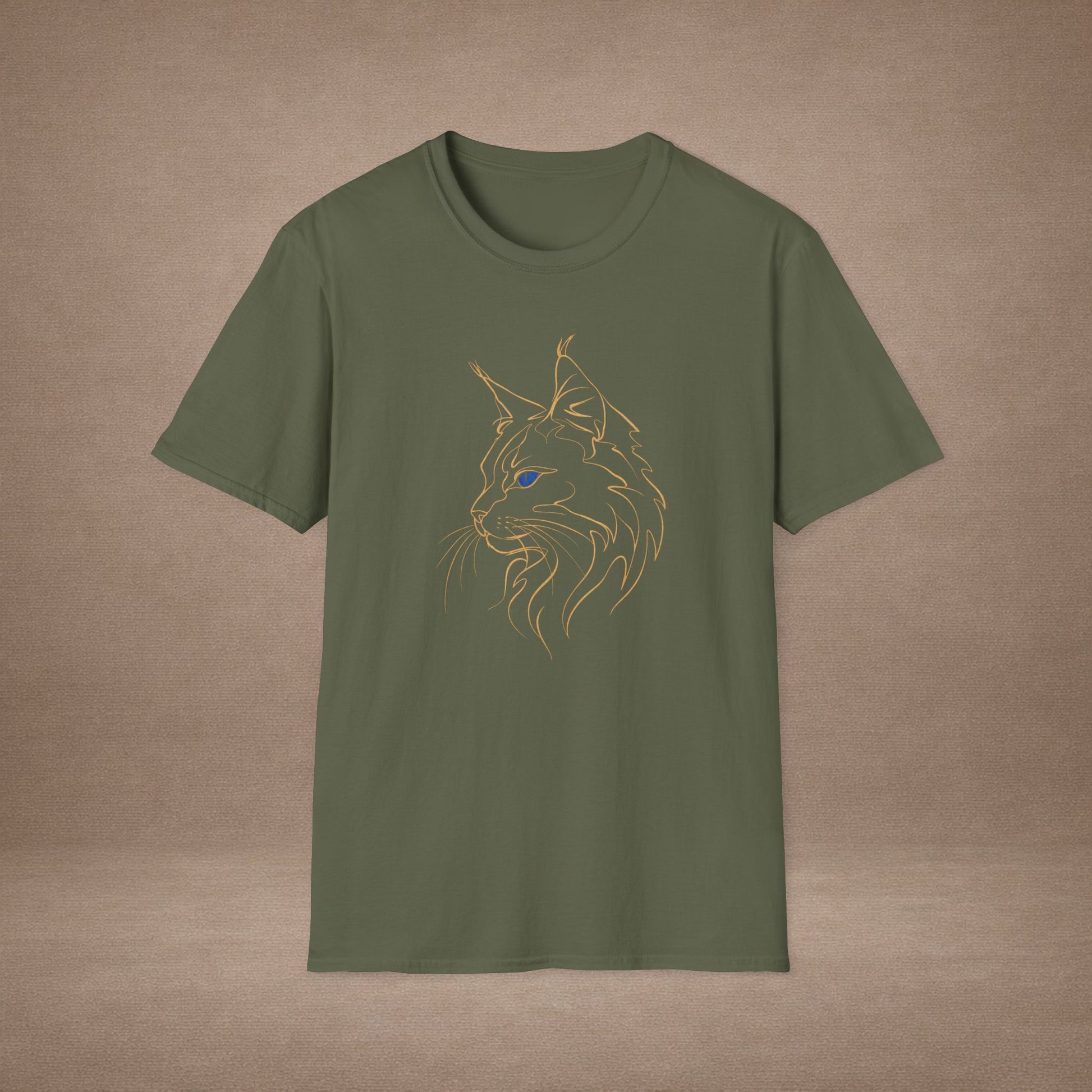 Sapphire Maine Coon single-line art with sapphire blue gem eye — Gold Gecko Co. Line & Gold collection (Dark)